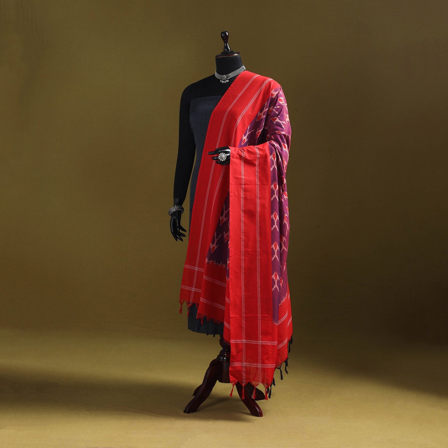 Purple - mercerised cotton pochampally ikat dupatta 14