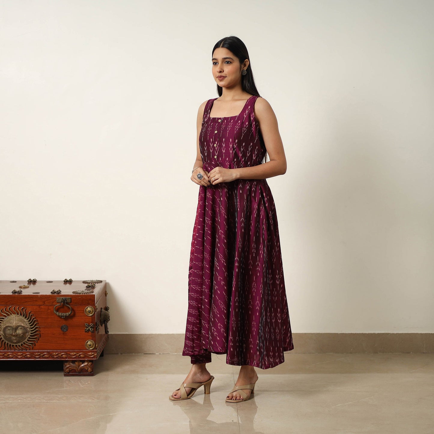 Buy Mercerized Cotton Flared Pochampally Ikat Dress