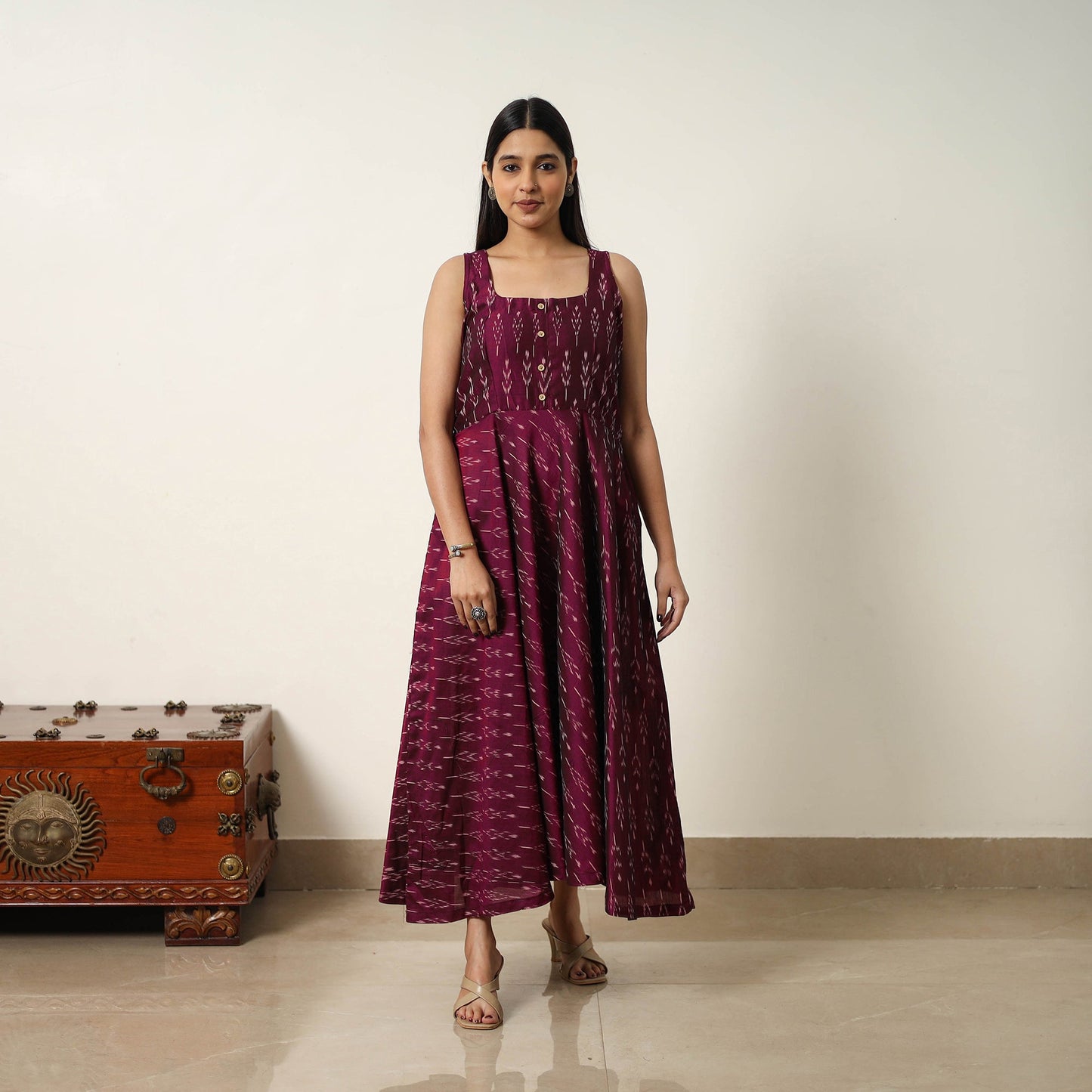 Buy Mercerized Cotton Flared Pochampally Ikat Dress