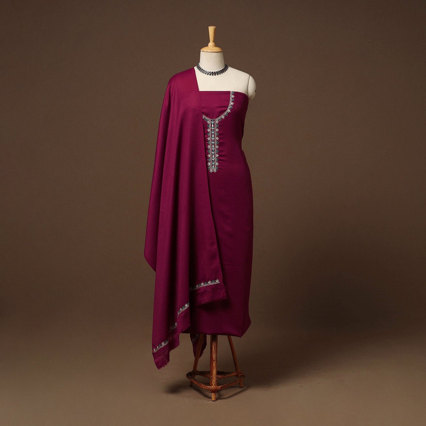 Merino wool hand embroidery 3pc unstitched dress material