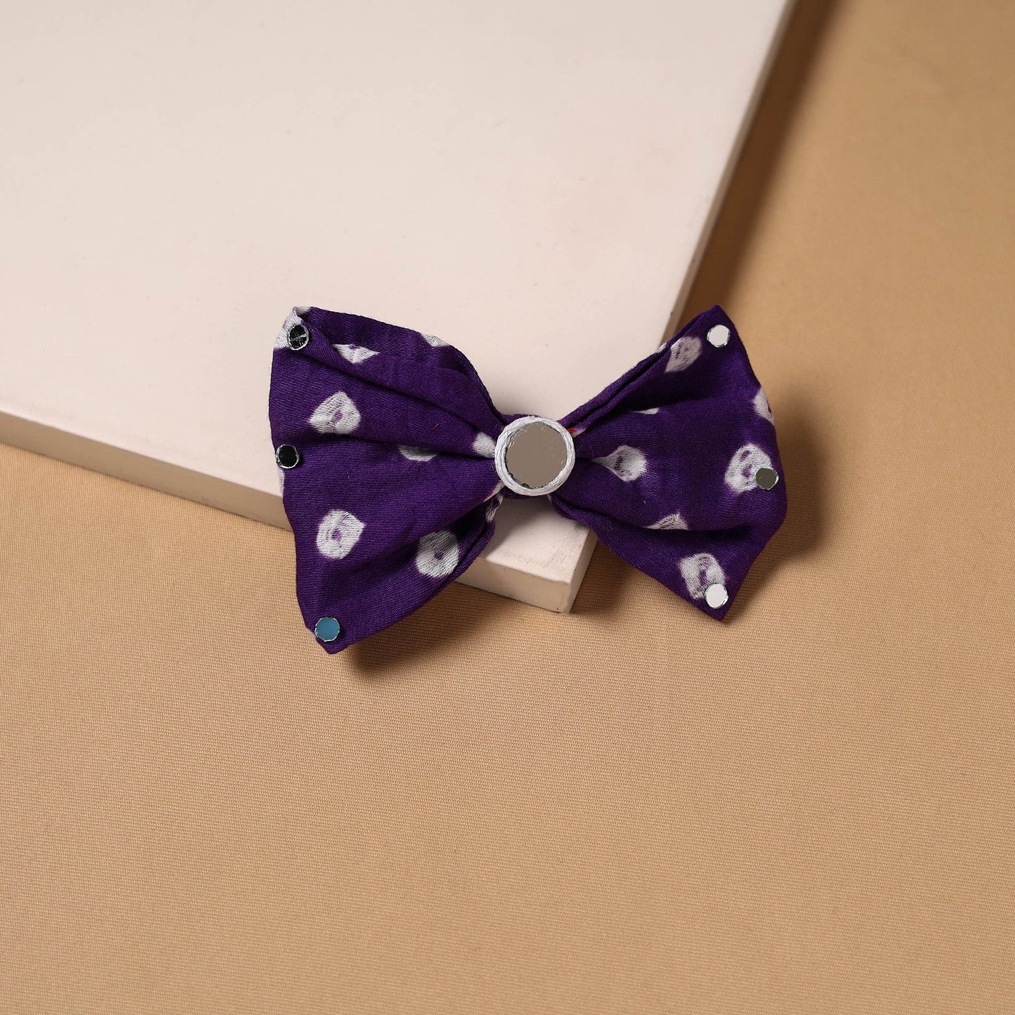 Mirror work women’s bow hair clip 01 - handcrafted