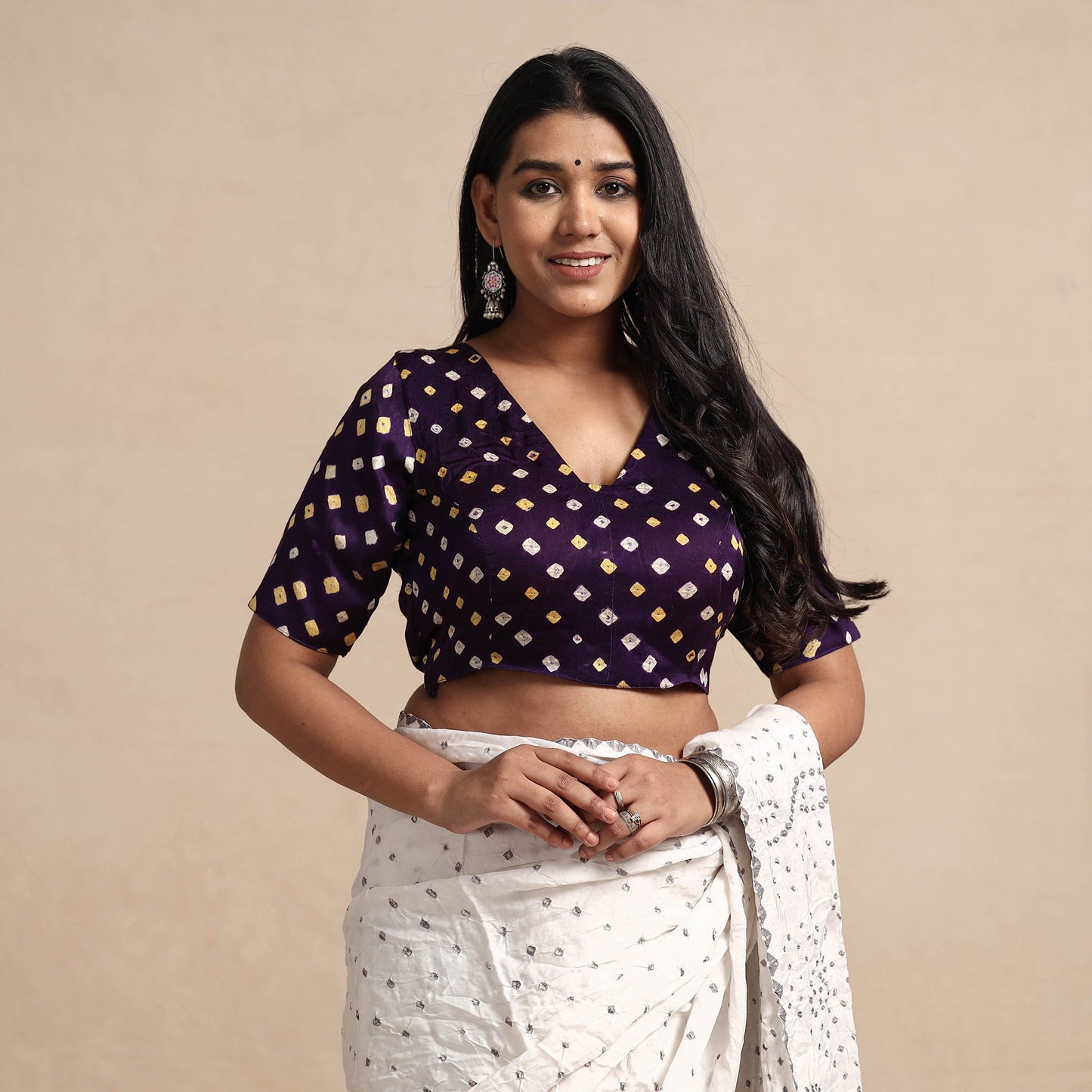 Buy Modal Silk Bandhani Tie Dye Stitched Blouse Online at iTokri.com