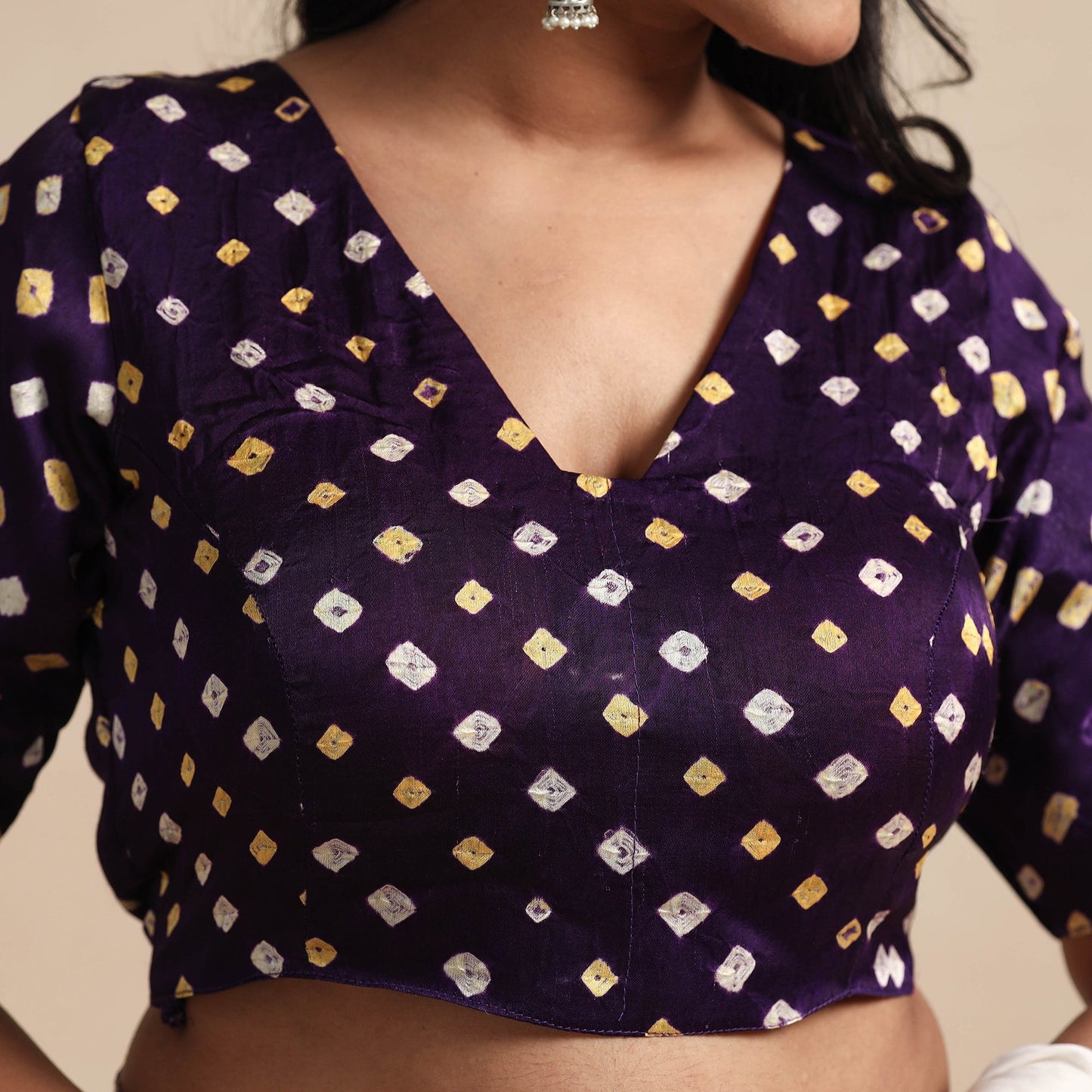 Buy Modal Silk Bandhani Tie Dye Stitched Blouse Online at iTokri.com