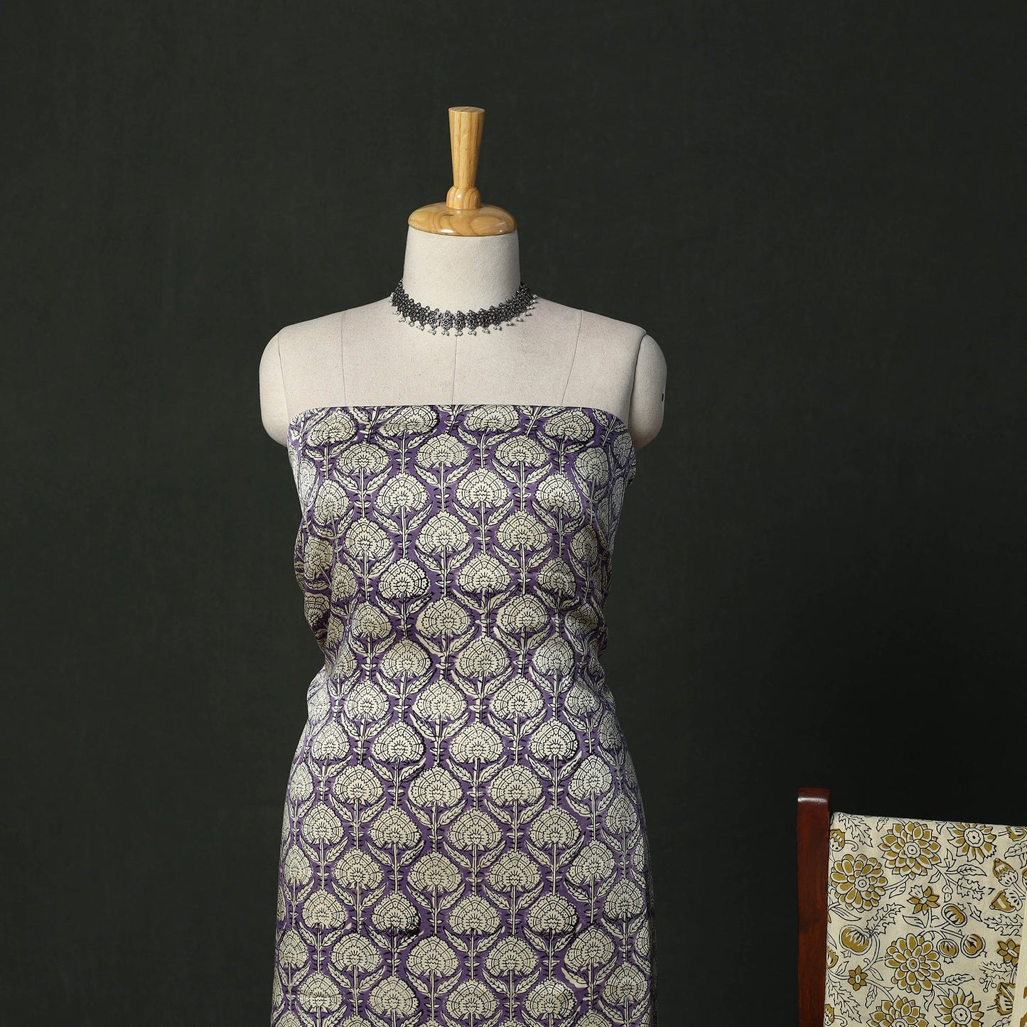Modal silk hand block bagru print 3pc unstitched dress