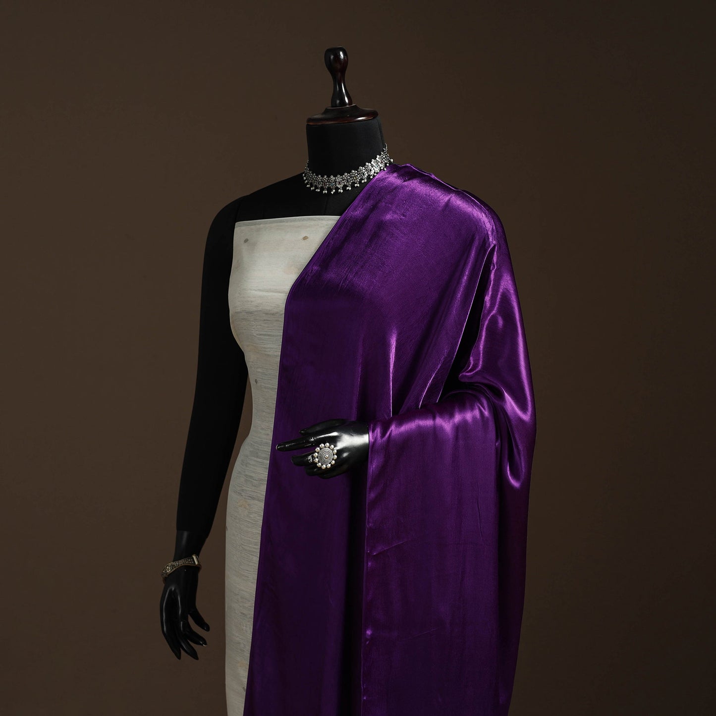 Modal silk natural dyed plain dupatta with lagdi patta 09