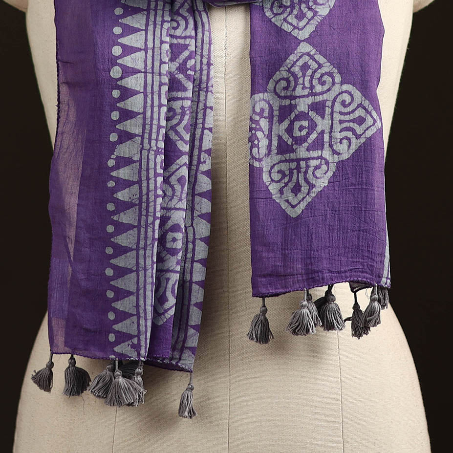 Mul cotton kutch hand batik stole with tassels 14