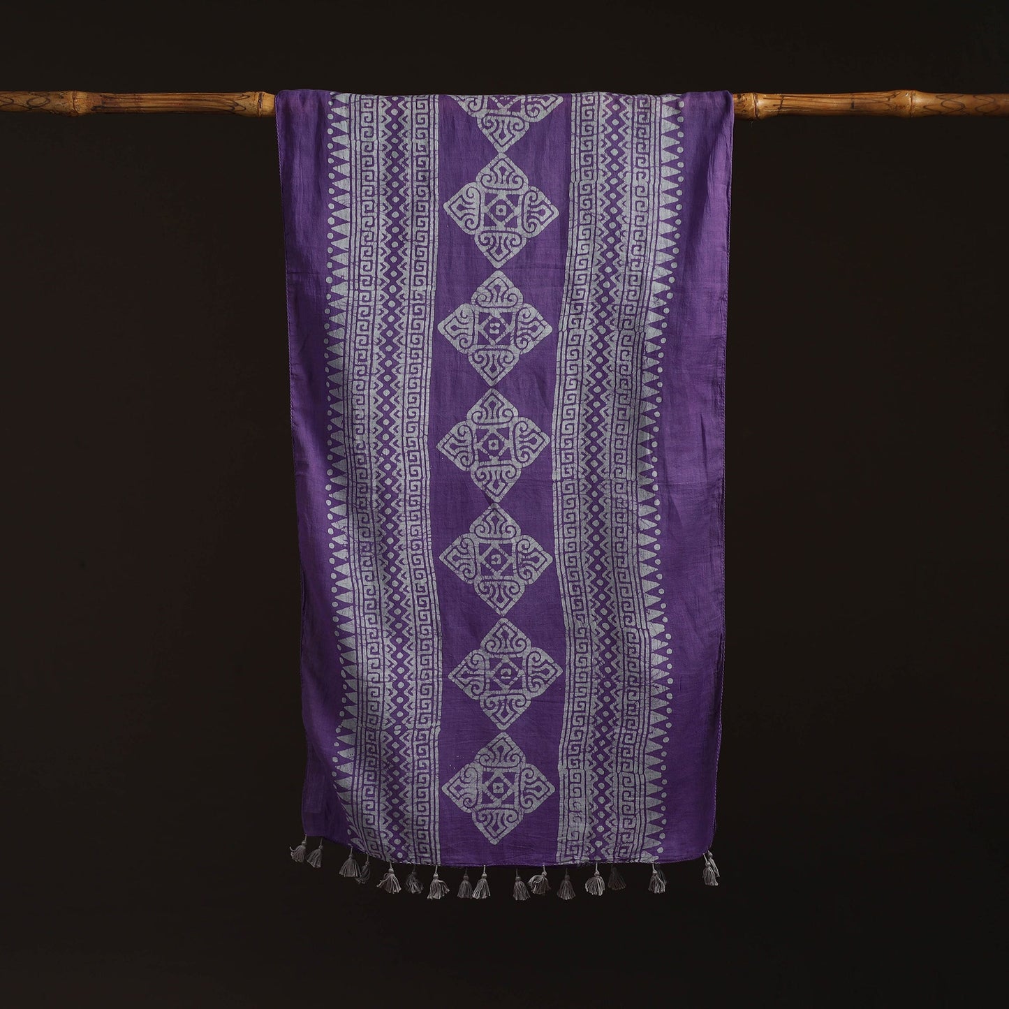 Mul cotton kutch hand batik stole with tassels 14