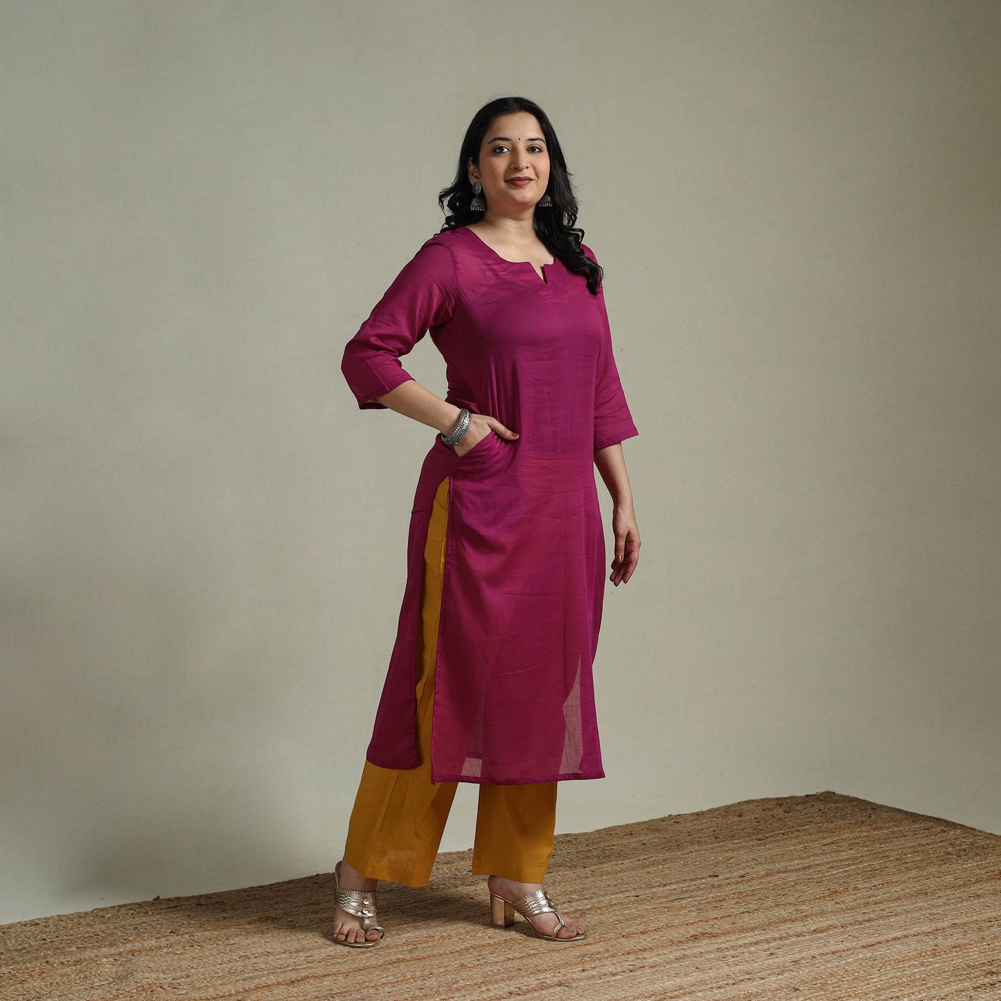 Mulmalai cotton plain dyed straight kurta 02 - handcrafted