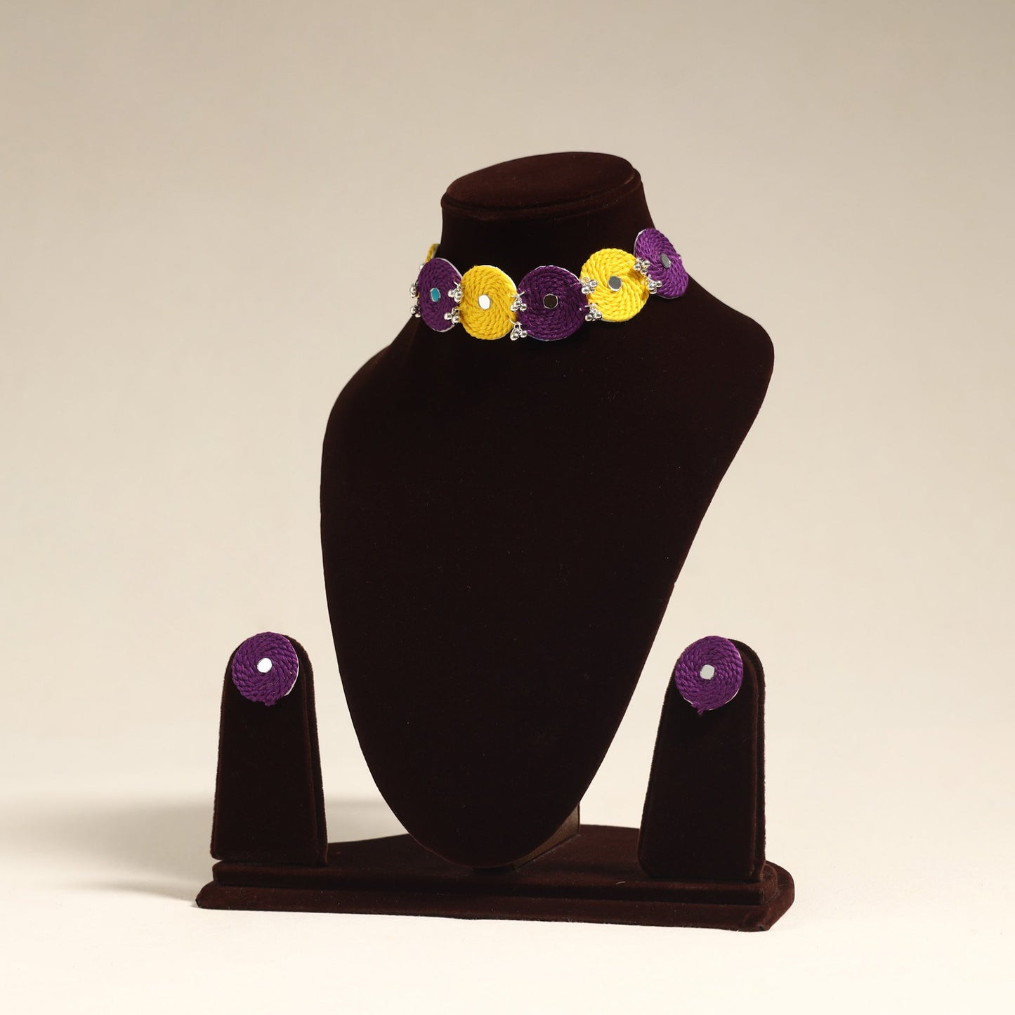 Navratri Special! Purple Thread Ghungroo & Mirror Work Necklace Set