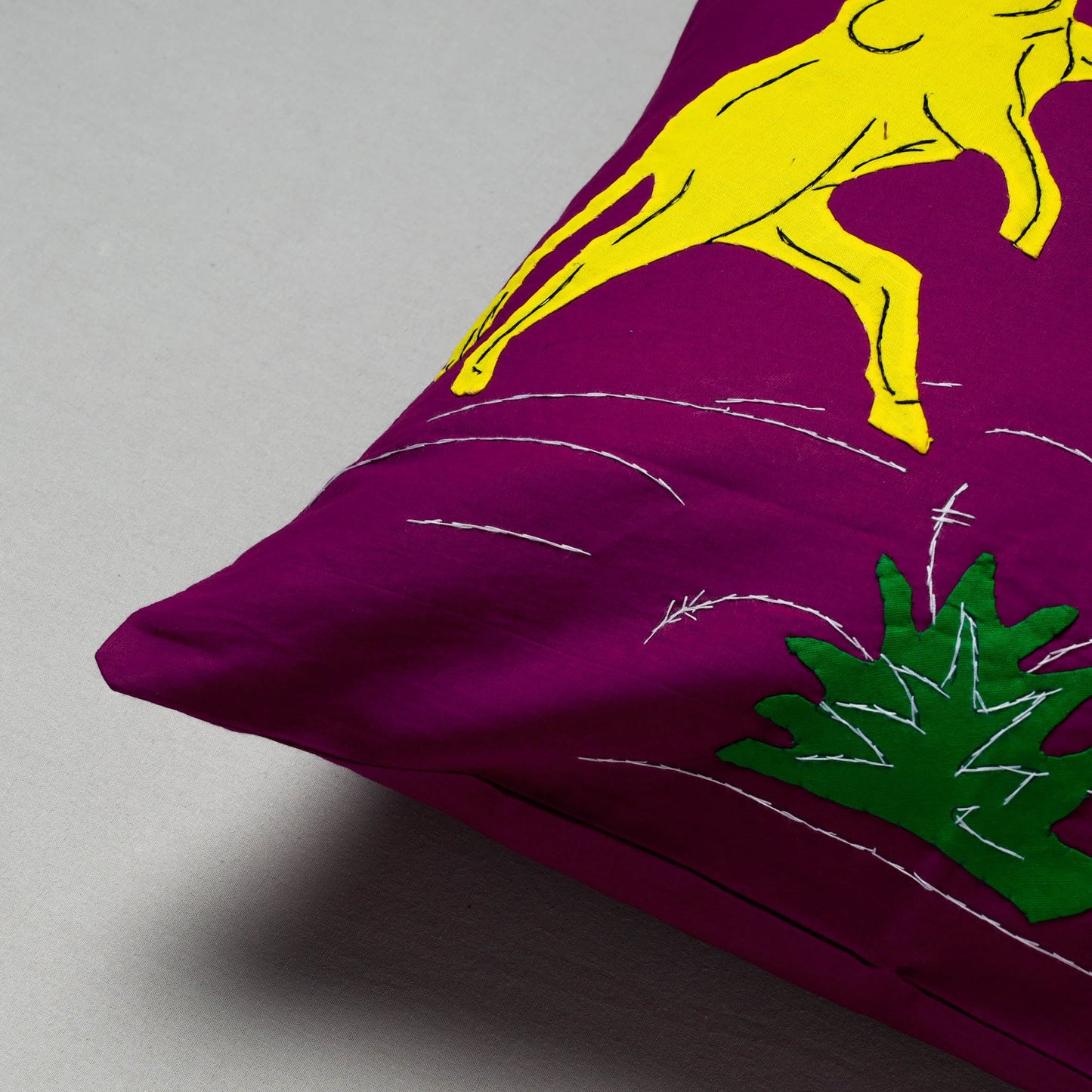 Purple Pipli Applique Work Cotton Cushion Cover
