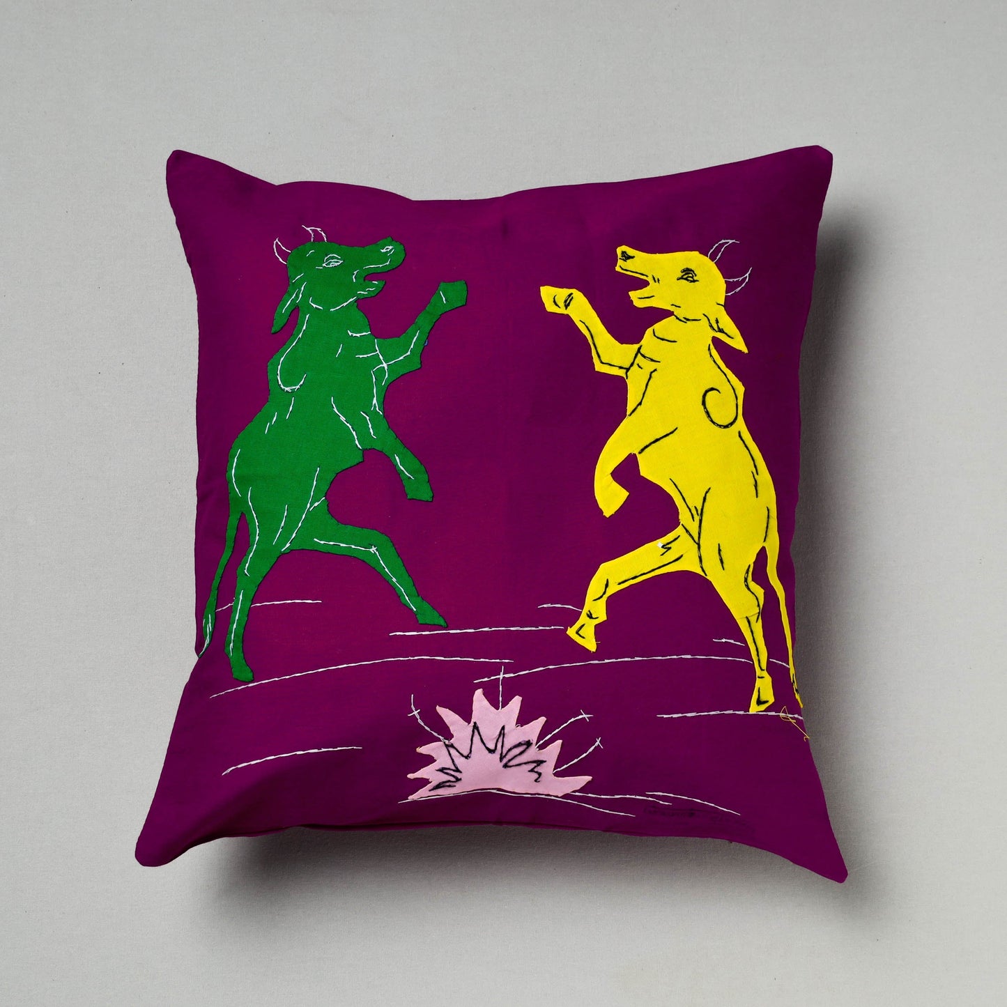 Purple Pipli Applique Work Cotton Cushion Cover
