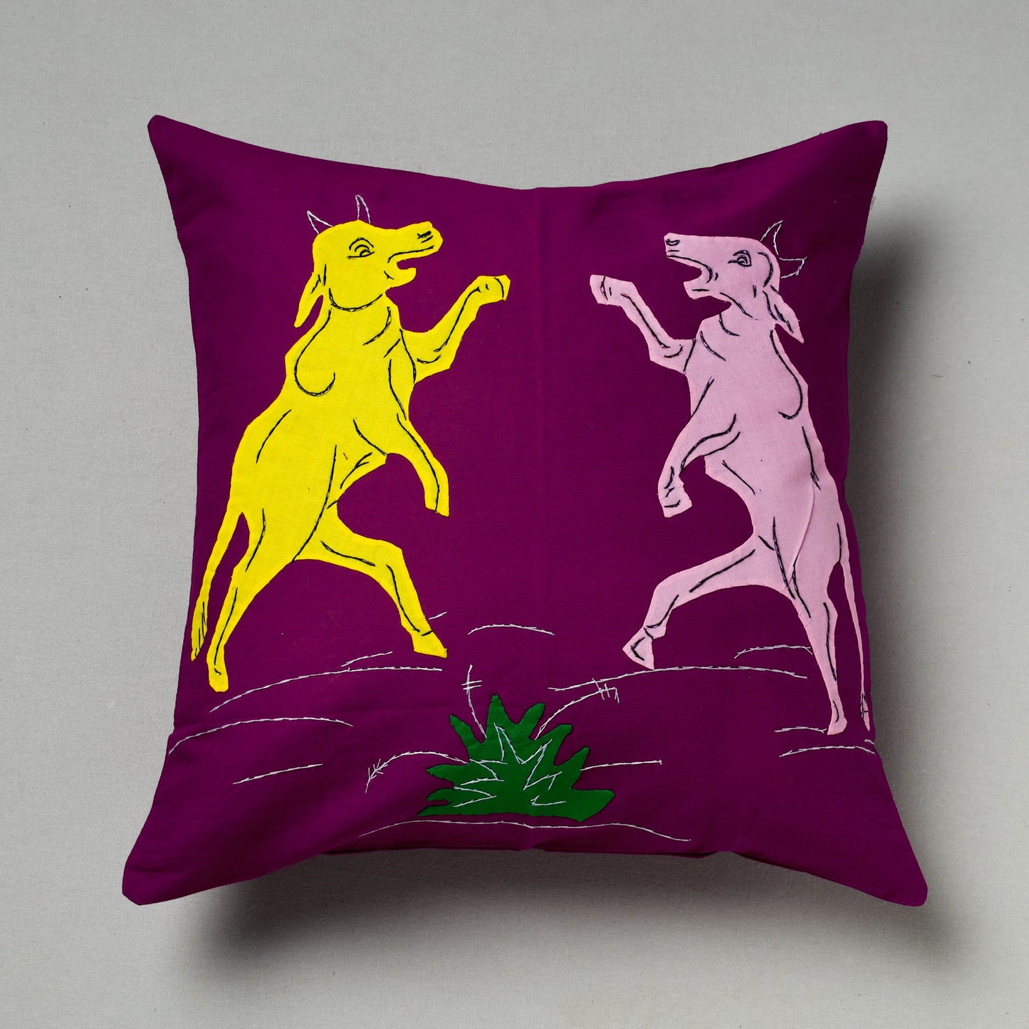 Purple Pipli Applique Work Cotton Cushion Cover