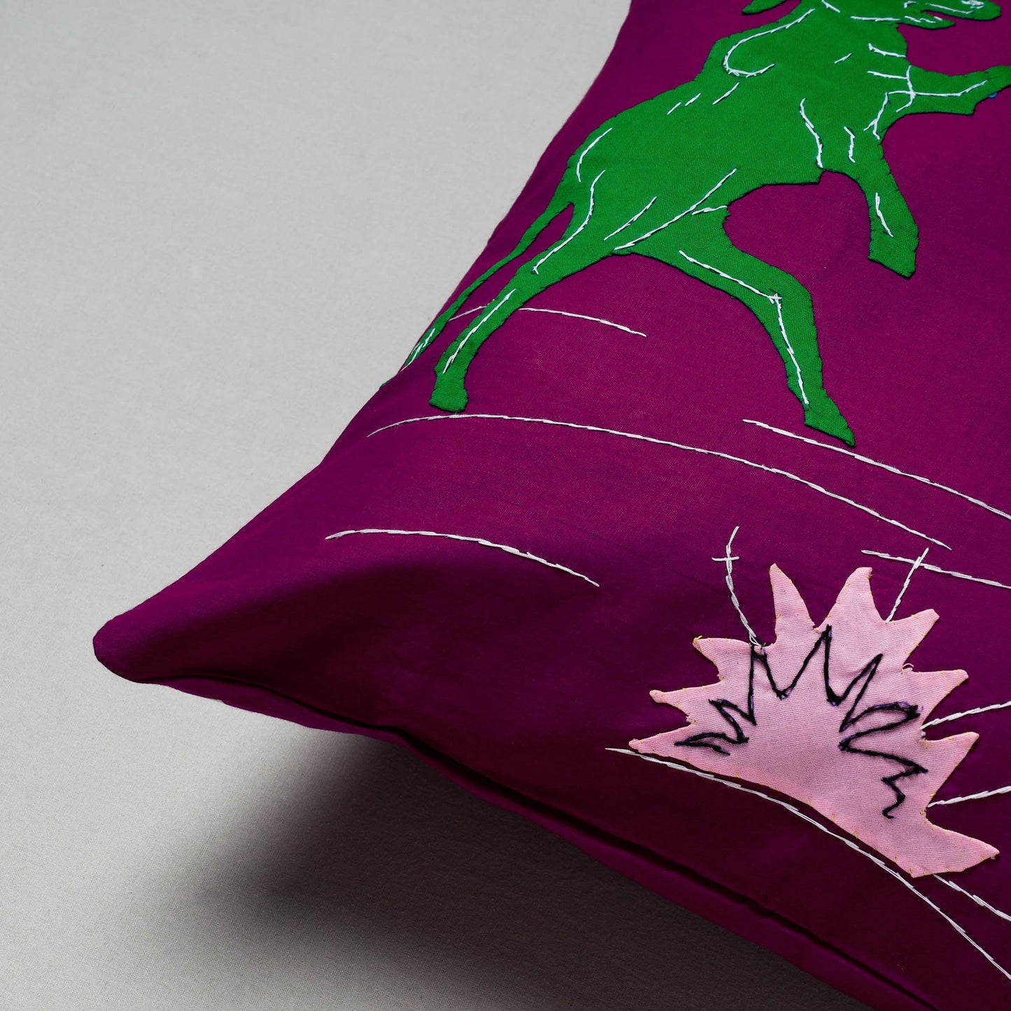 Purple Pipli Applique Work Cotton Cushion Cover