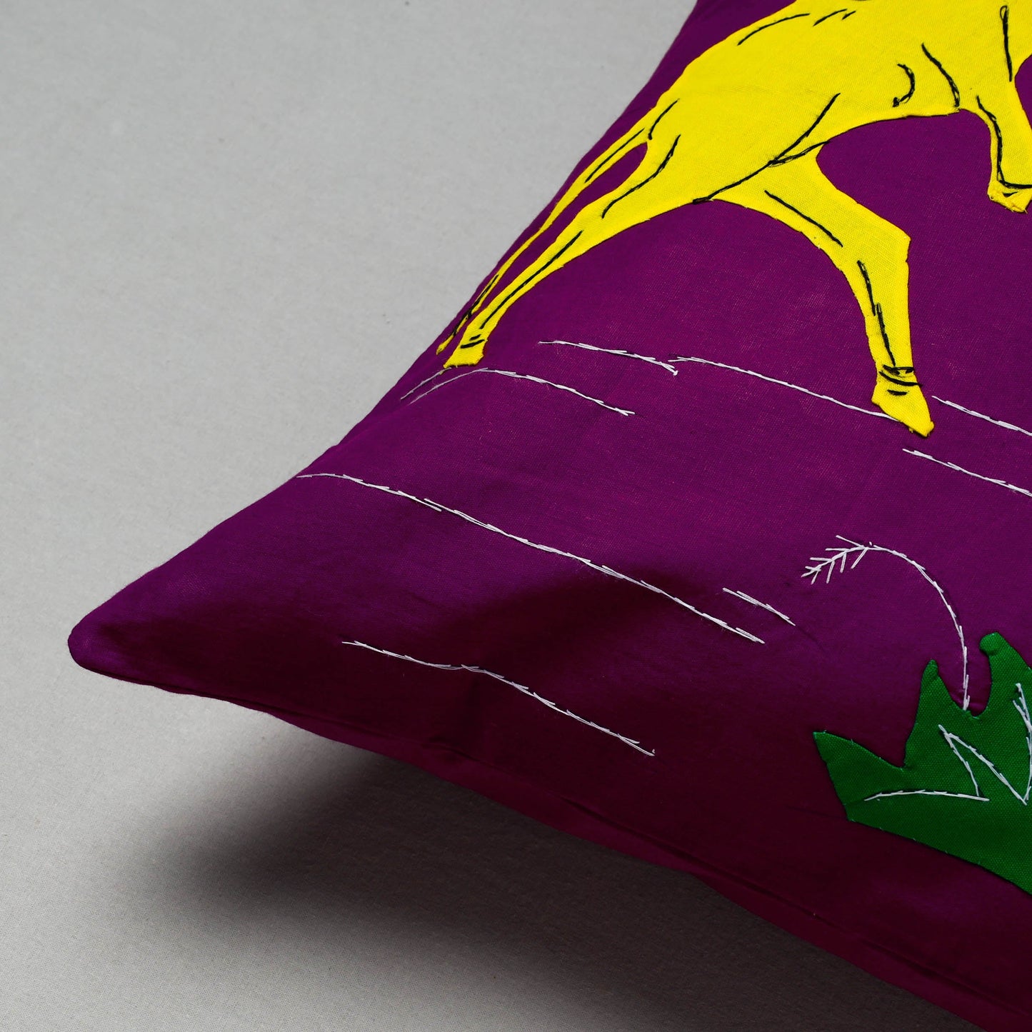 Purple Pipli Applique Work Cotton Cushion Cover
