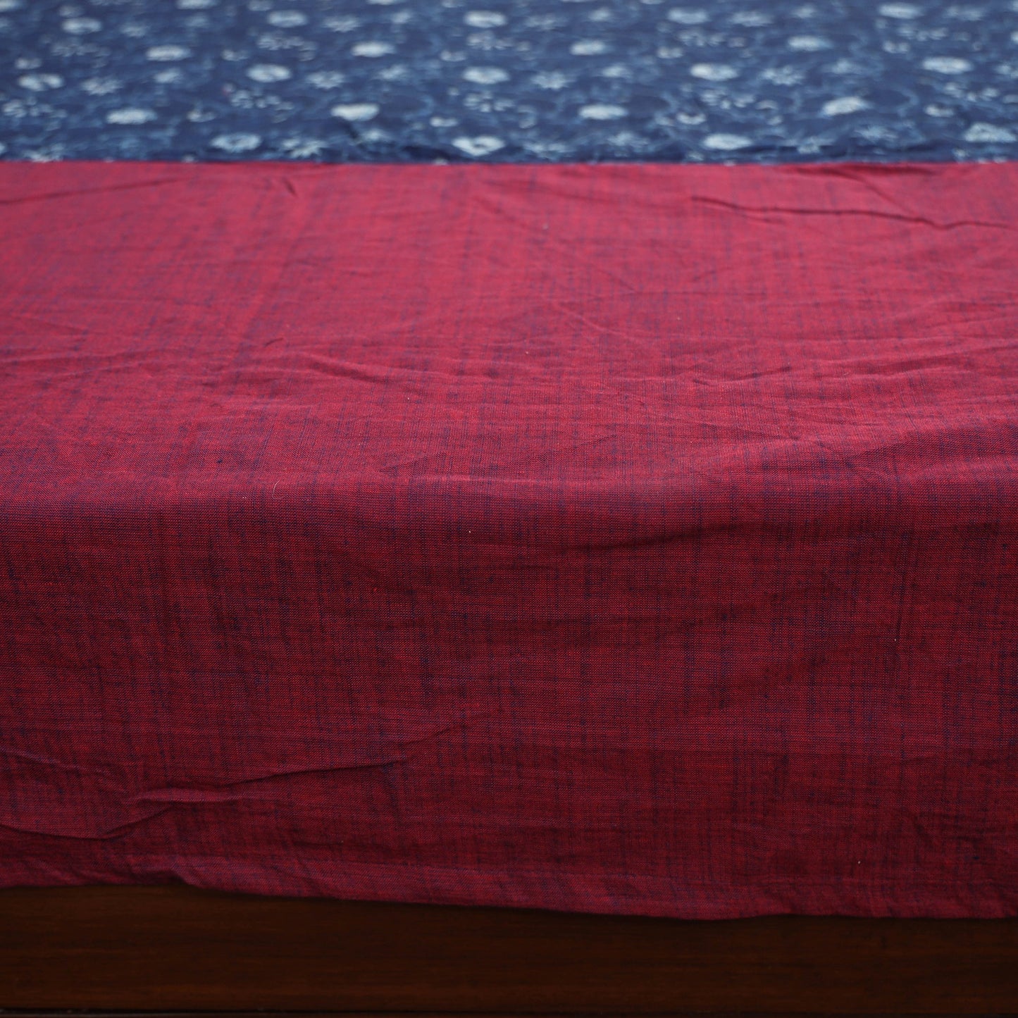 Purple - Plain Cotton Double Bed Cover with Block Print Patchwork (94 x 89 In)