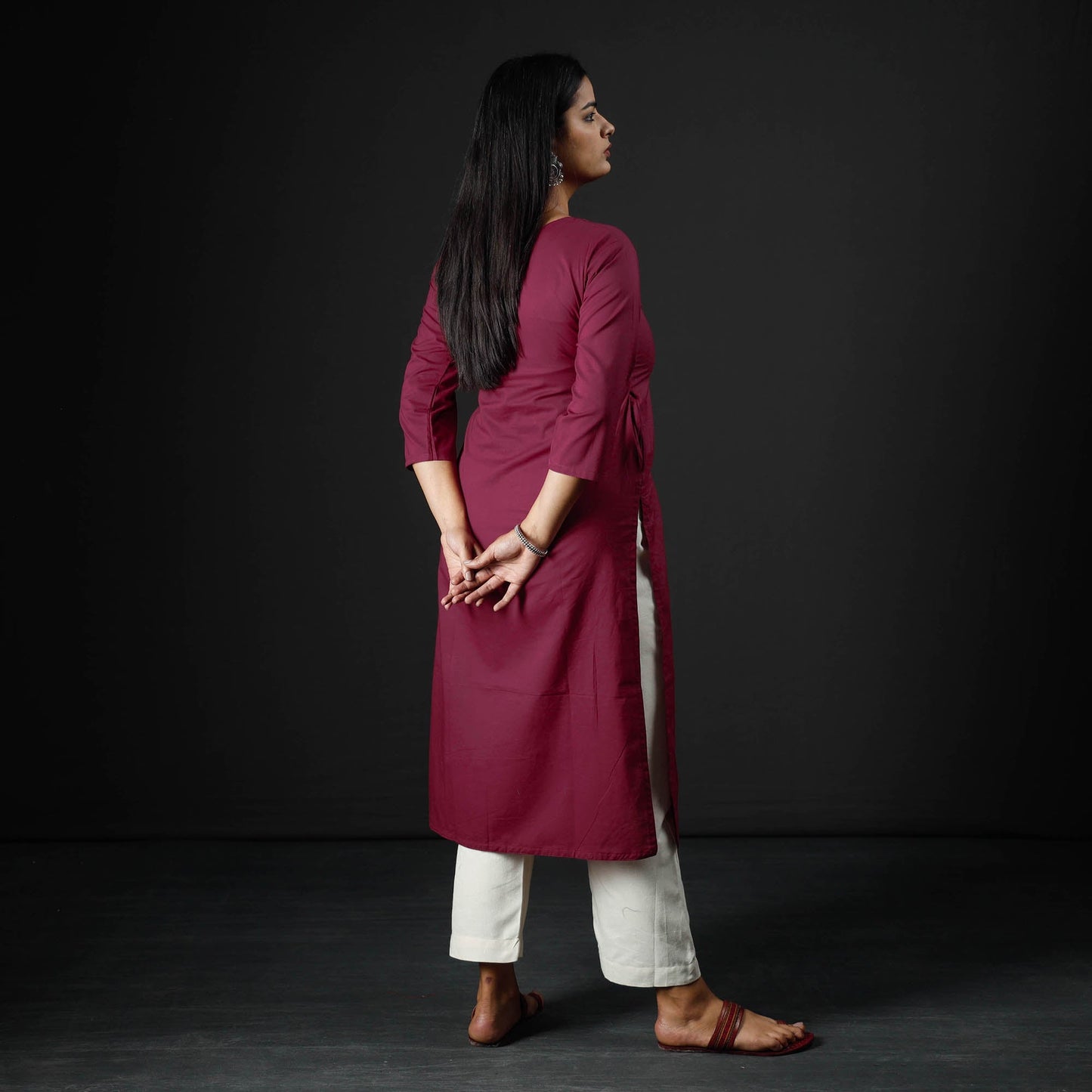 Buy Purple Plain Cotton Long Kurta Online at iTokri.com
