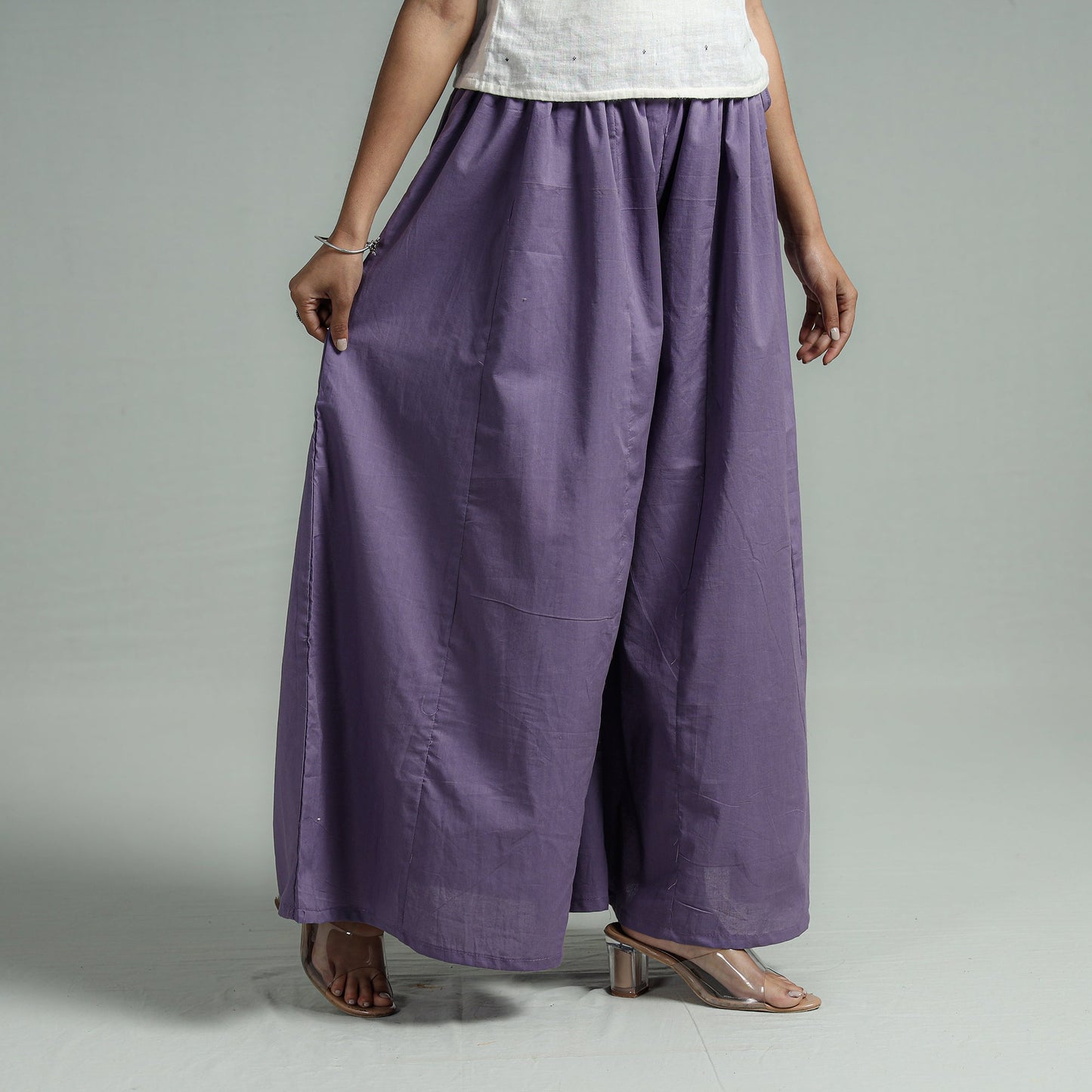 Plain Dyed Cotton Flared Palazzo