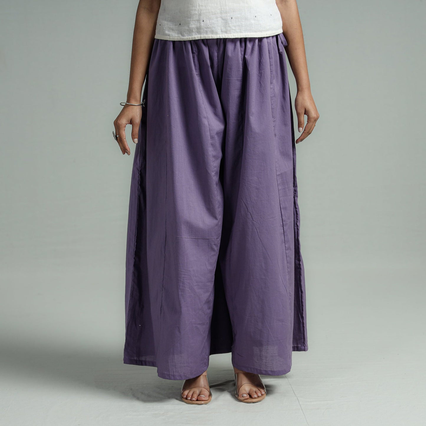 Plain Dyed Cotton Flared Palazzo