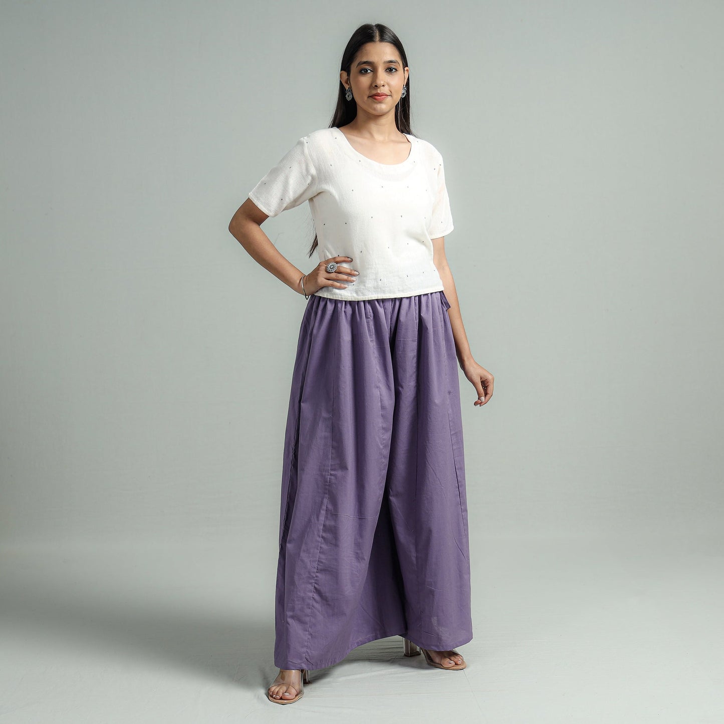 Plain Dyed Cotton Flared Palazzo
