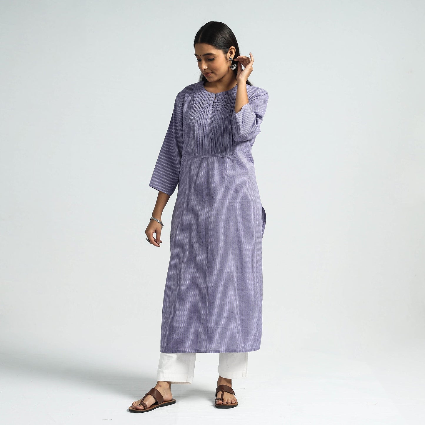 Running Stitch Cotton Long Kurta