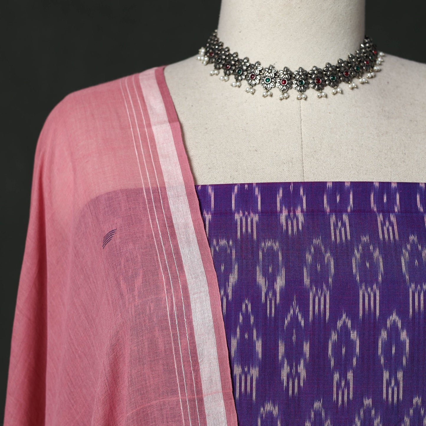 Pochampally ikat mercerised cotton 2pc unstitched dress