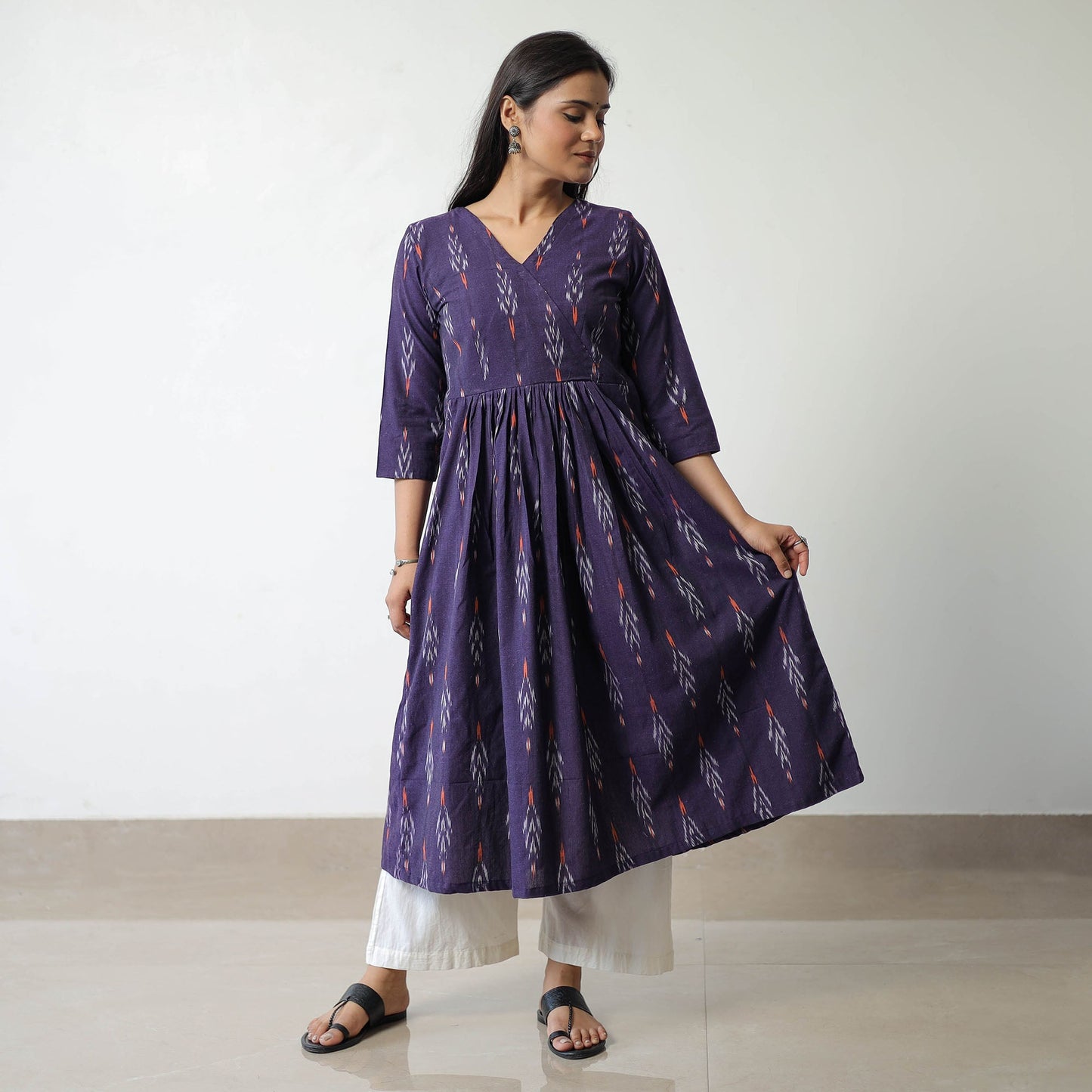 Buy Pochampally Ikat Weave Cotton A-Line Kurta 09 Online at iTokri.Com