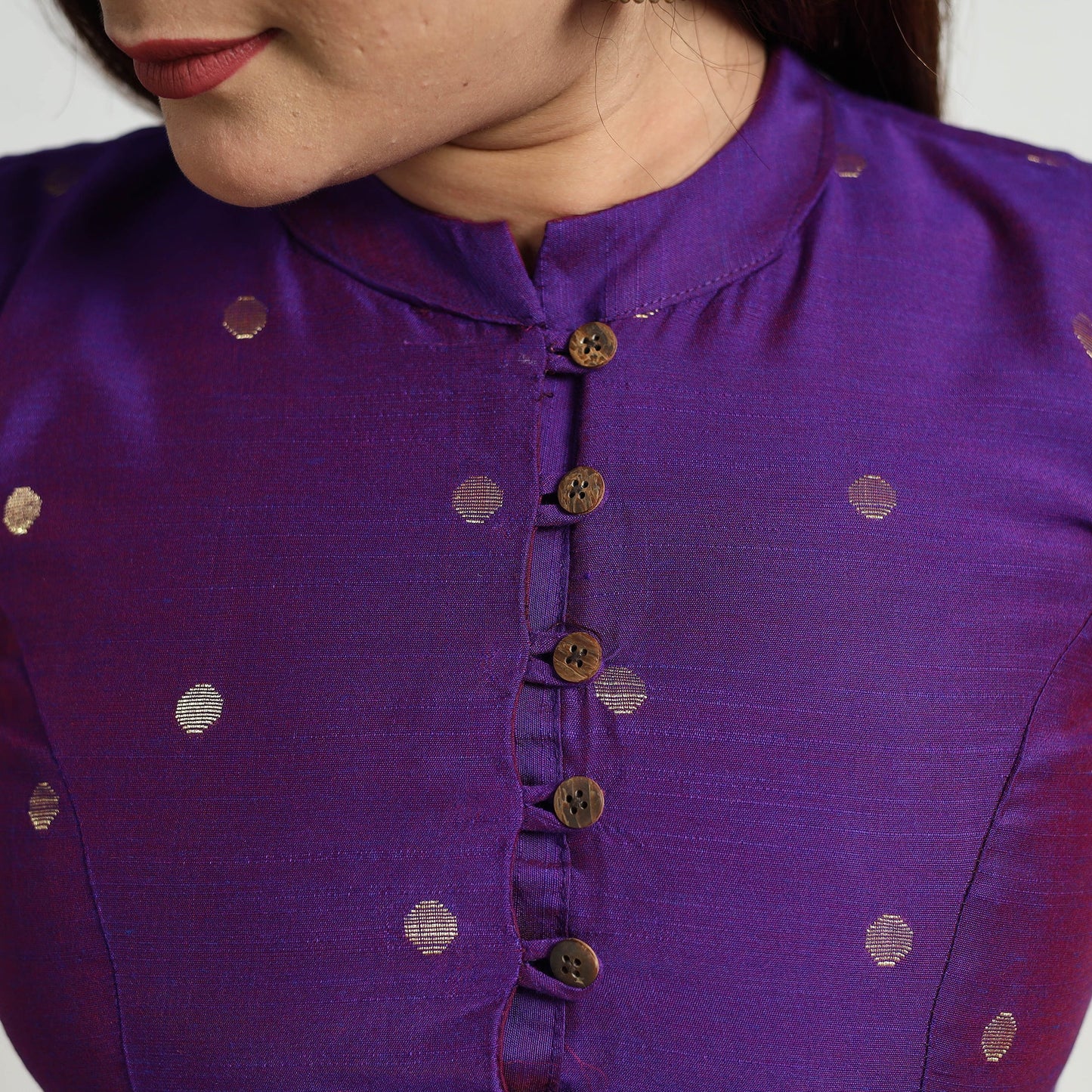 Buy Purple Polka Dot Zari Buti Silk Stitched Plain Blouse