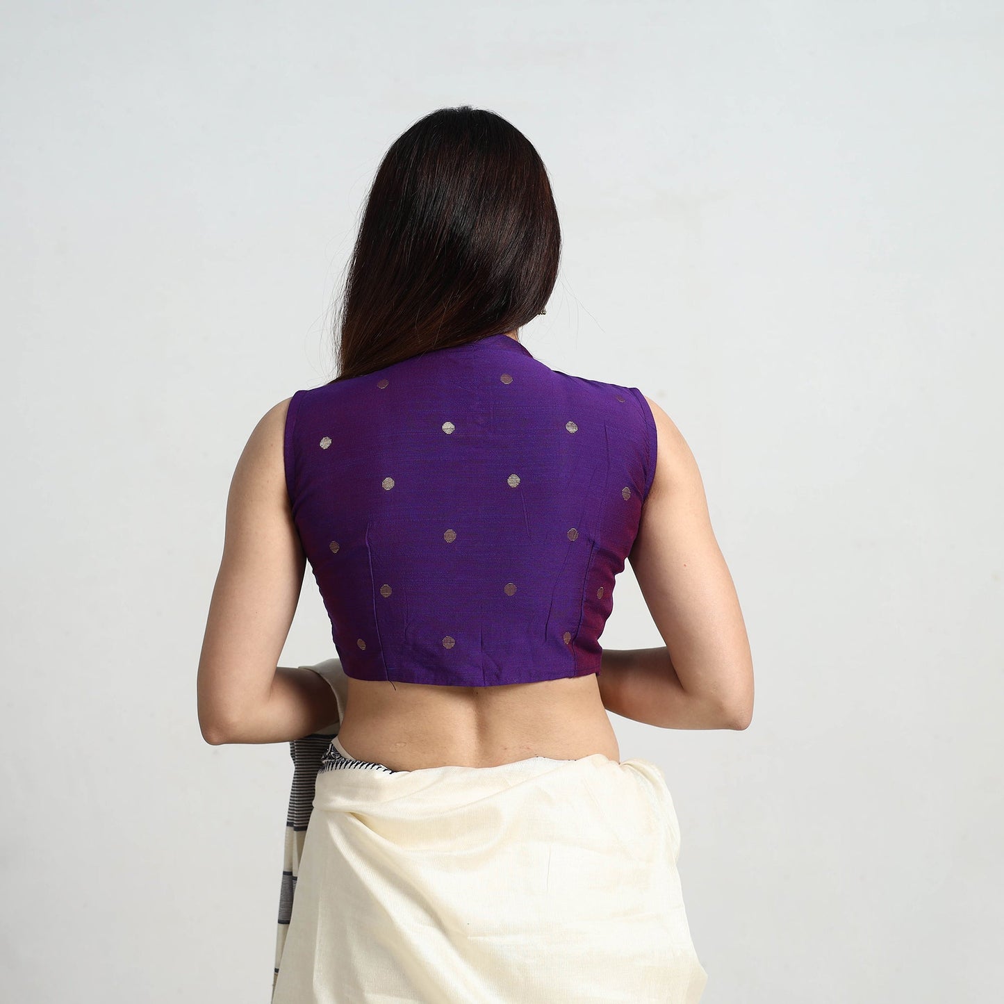 Buy Purple Polka Dot Zari Buti Silk Stitched Plain Blouse