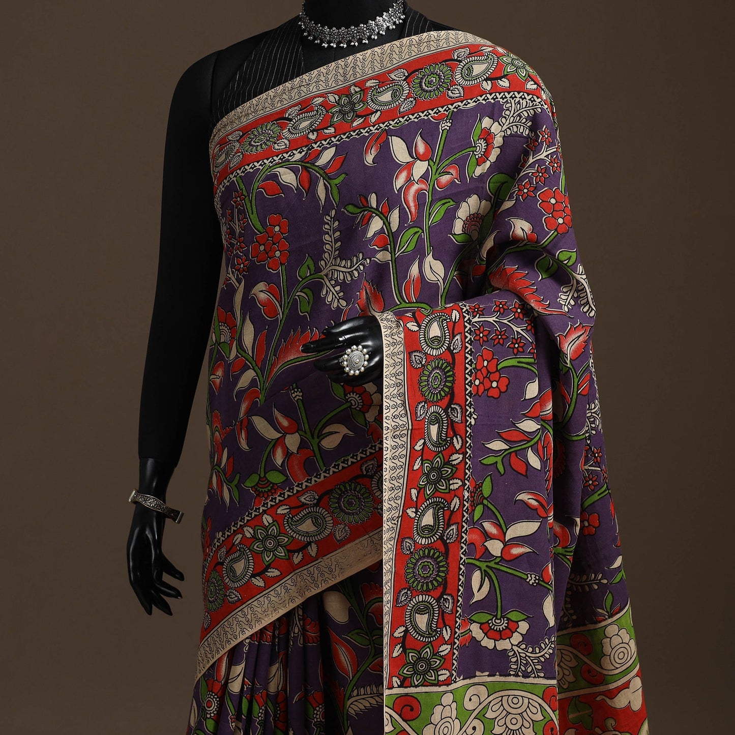 Printed cotton kalamkari saree 12 - handcrafted