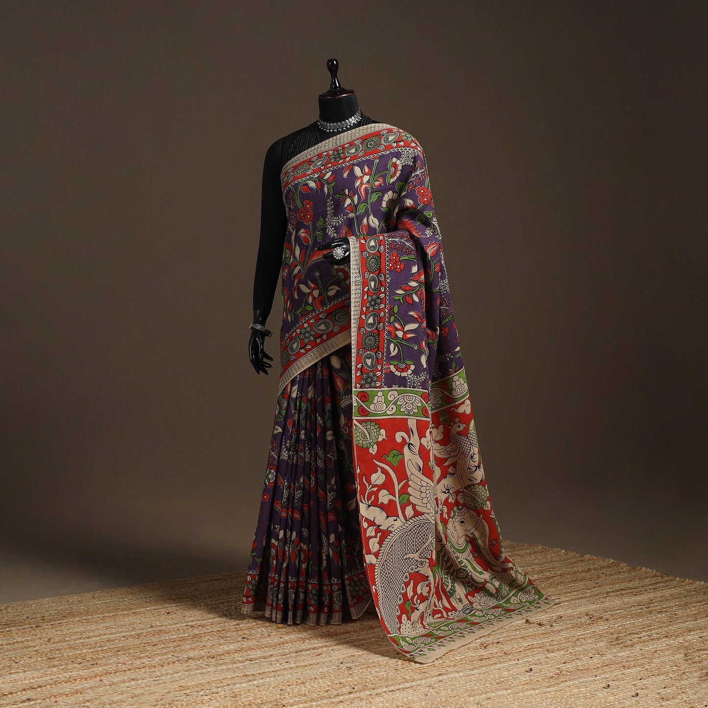 Printed cotton kalamkari saree 12 - handcrafted