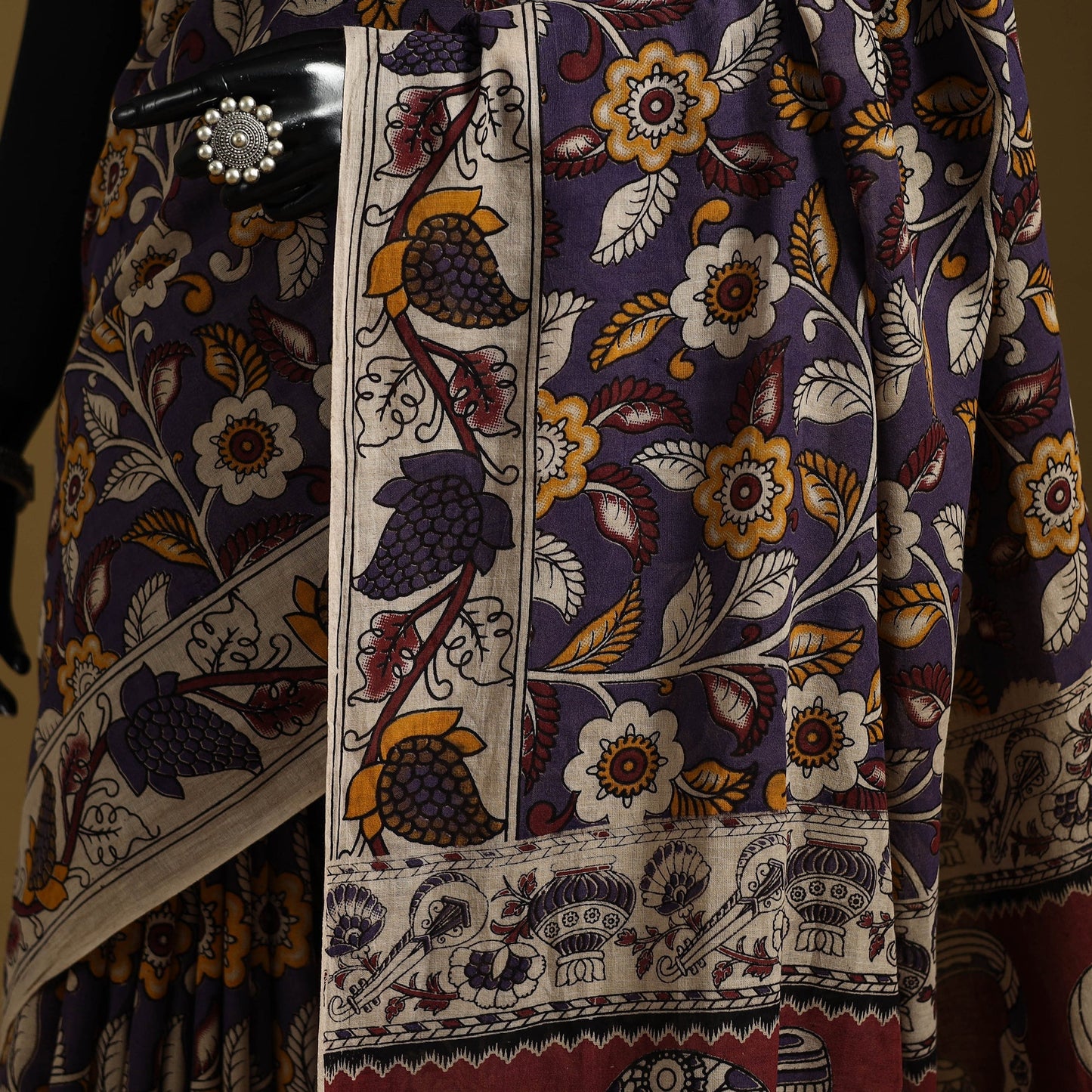 Printed cotton kalamkari saree 39 - handcrafted