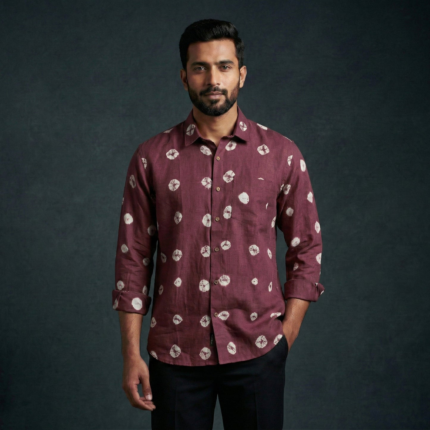 Purple - pure cotton full sleeve tie-dye men shibori shirt