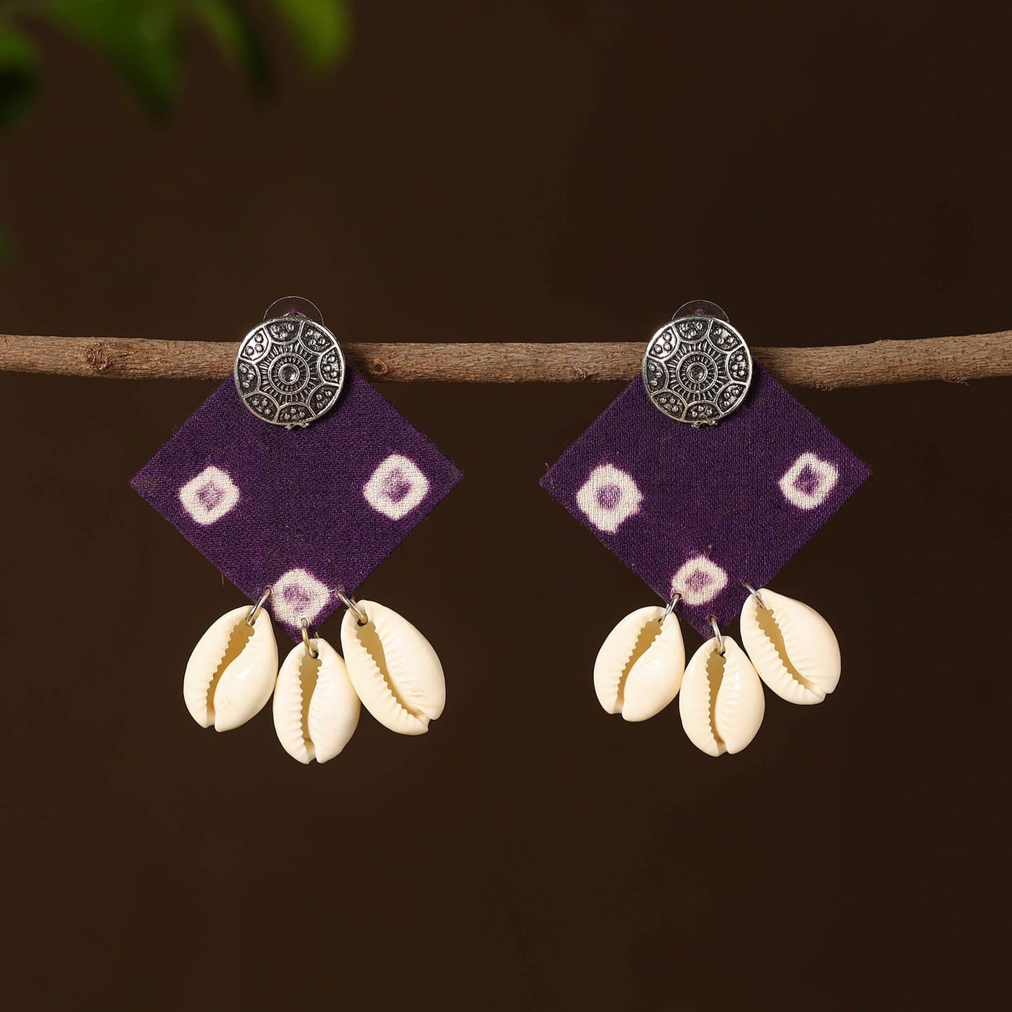 Purple - rahima fabart shell work earrings - handcrafted