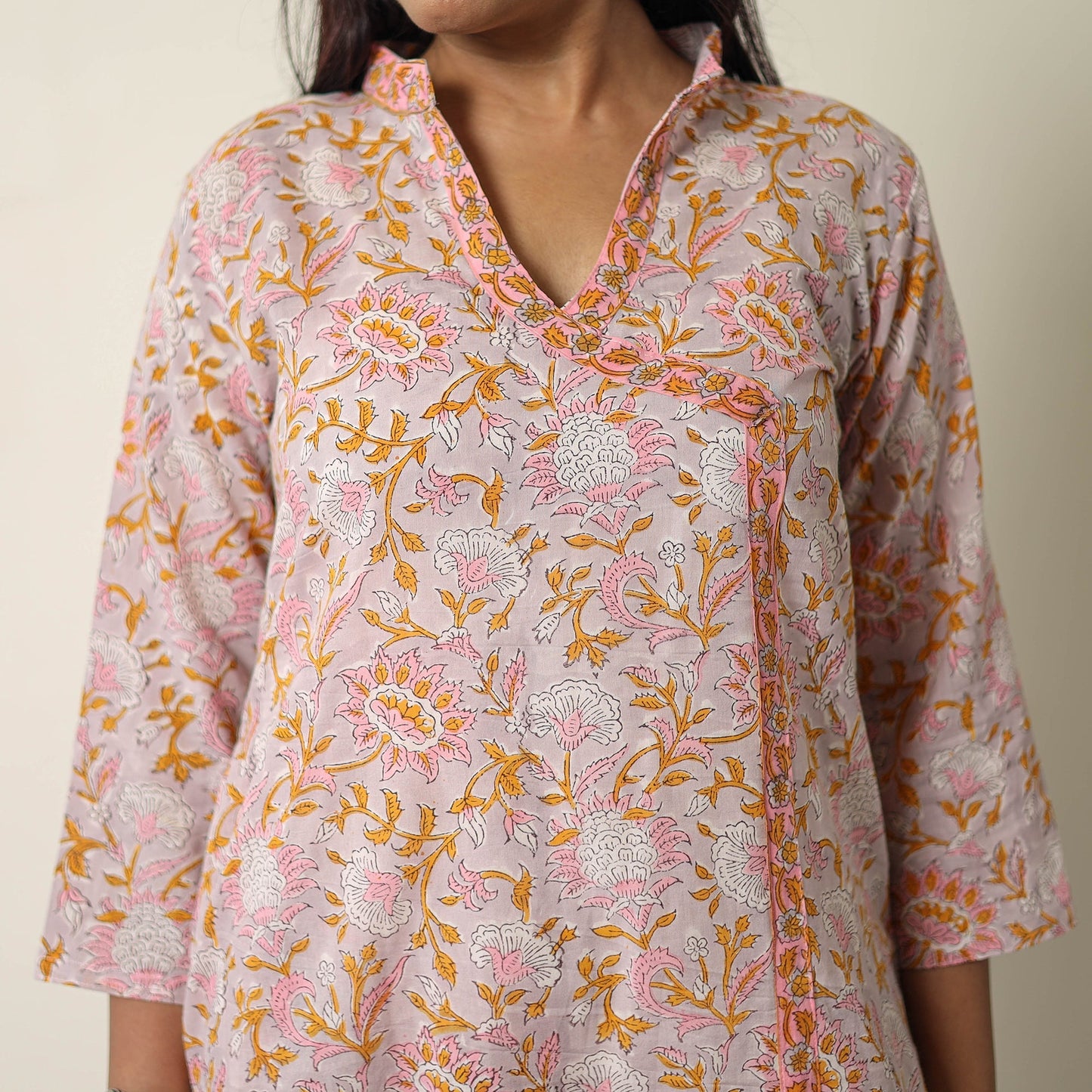 Sanganeri Block Printed Cotton Kurta with Palazzo & Dupatta Set 02
