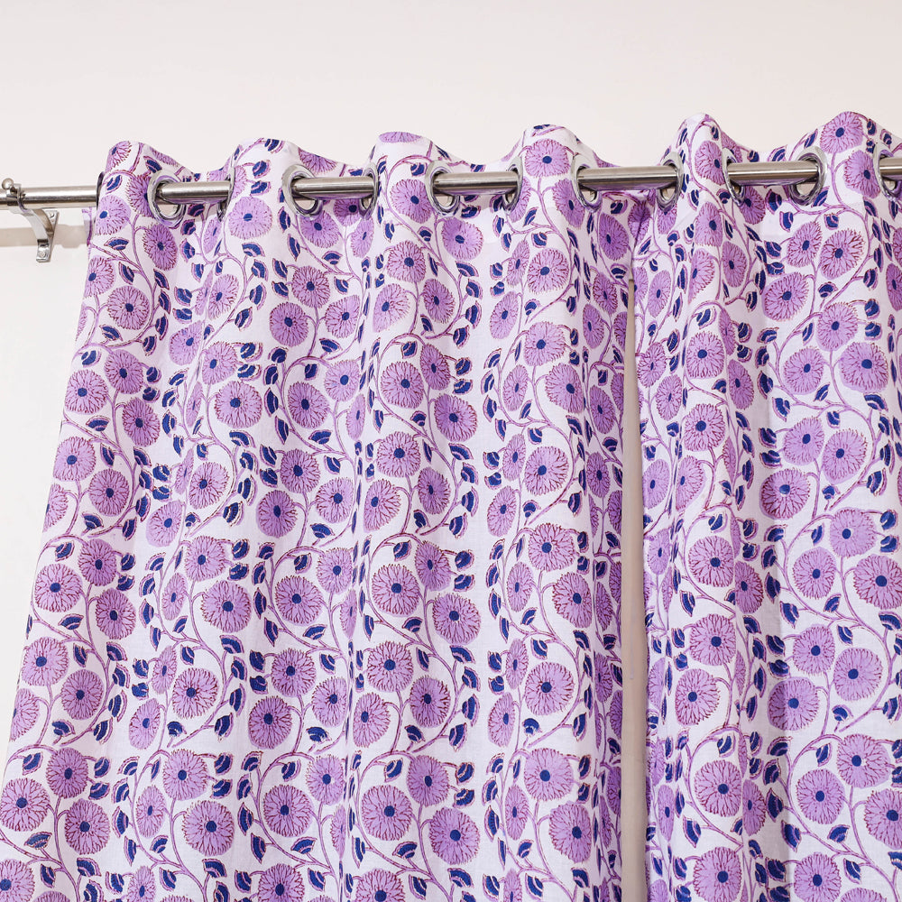 Purple - Sanganeri Block Print Cotton Door Curtain (7 x 3.2 feet) (single piece)