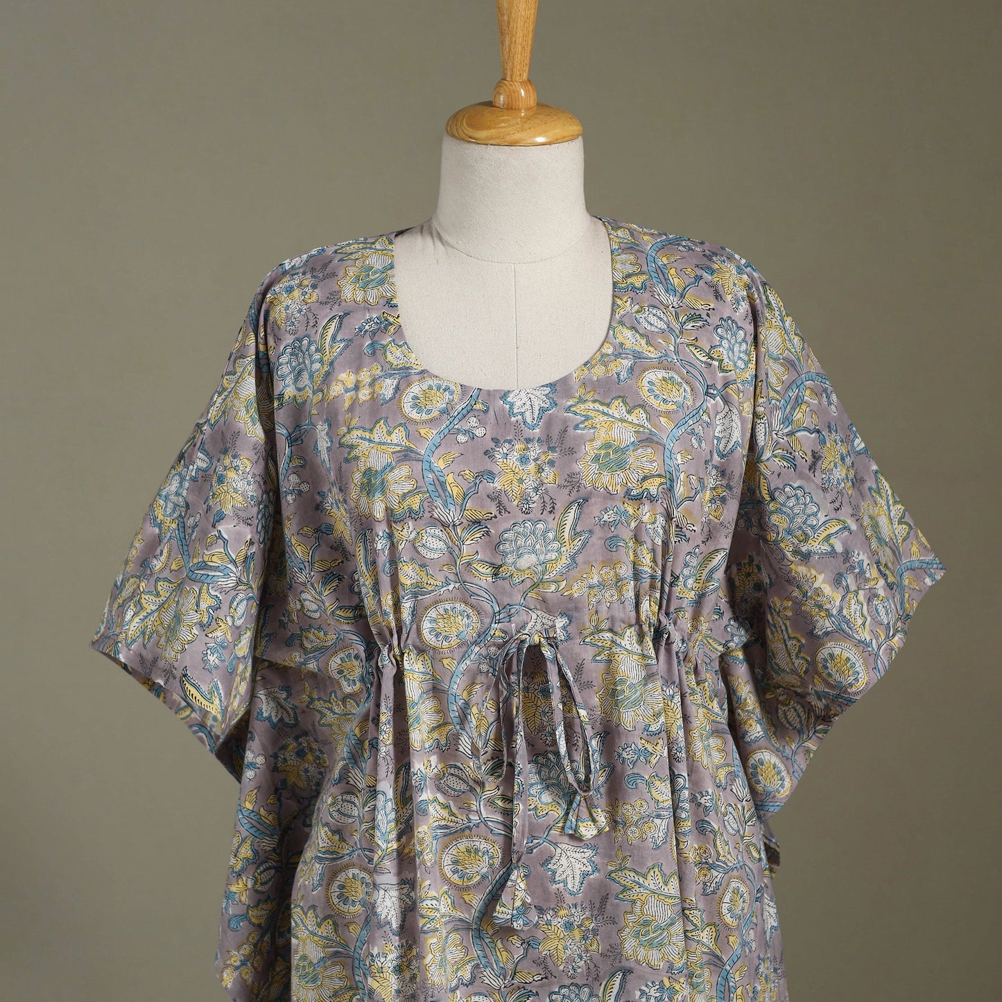 Purple Sanganeri Block Print Cotton Kaftan (Medium)