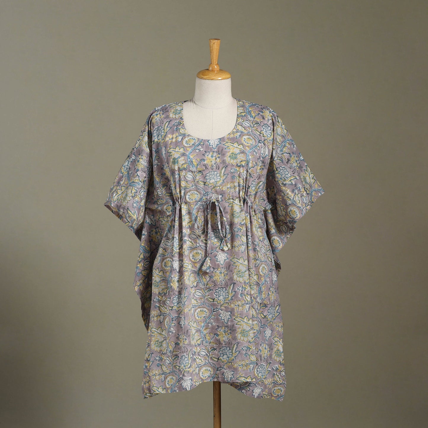 Purple Sanganeri Block Print Cotton Kaftan (Medium)