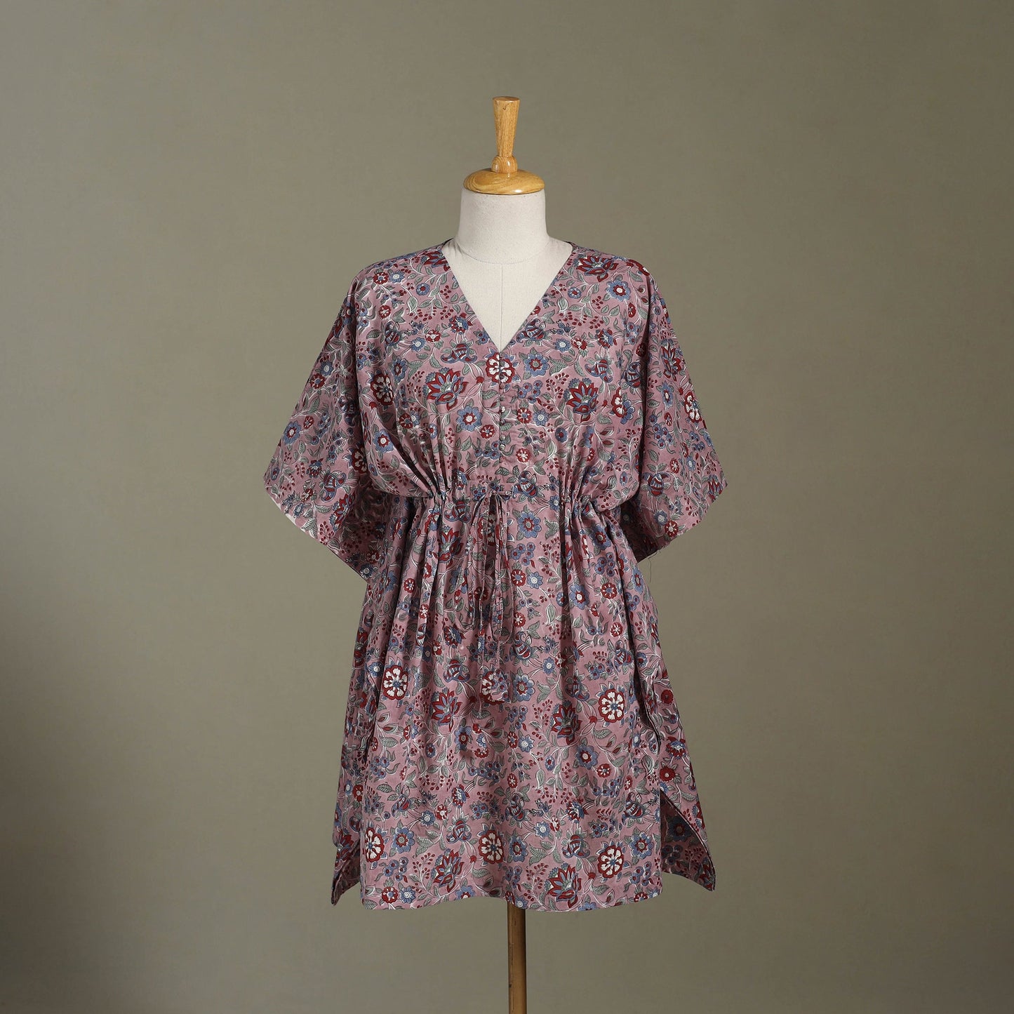 Purple Sanganeri Block Print Cotton Kaftan (Medium)