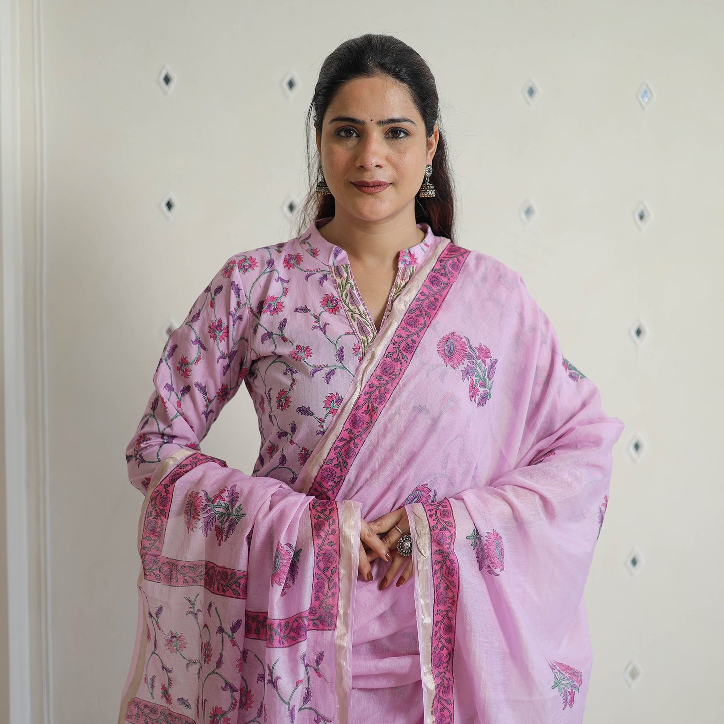 Purple - sanganeri cotton kurta suit set 13 - handcrafted