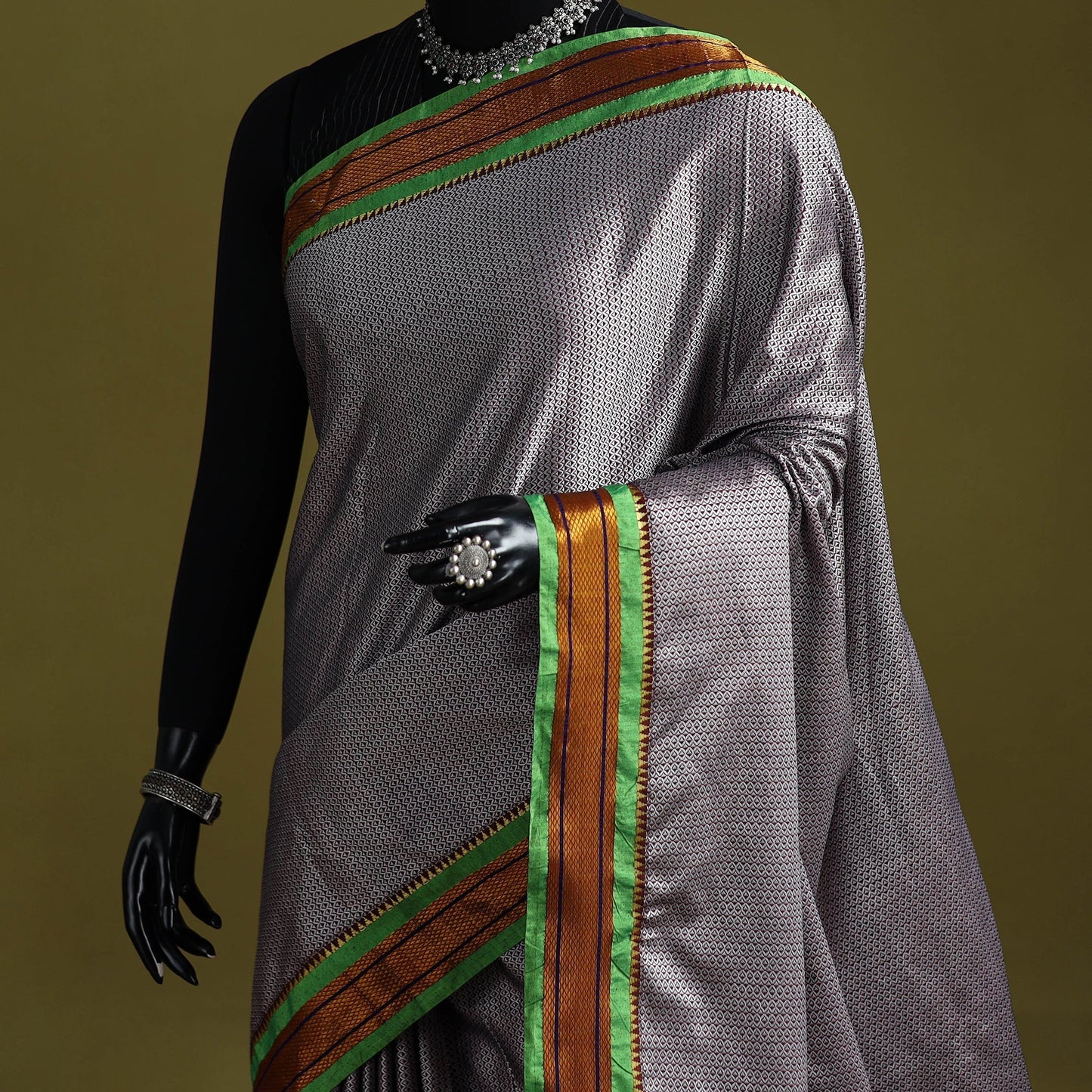 Silk cotton khun saree with ilkal pallu chikki paras border