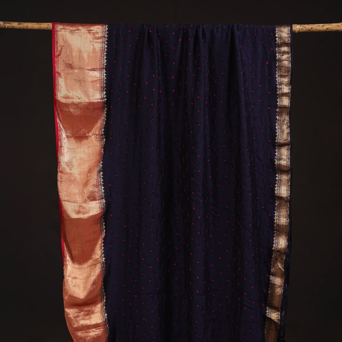 Silk tie-dye bandhani fabric with zari border 21