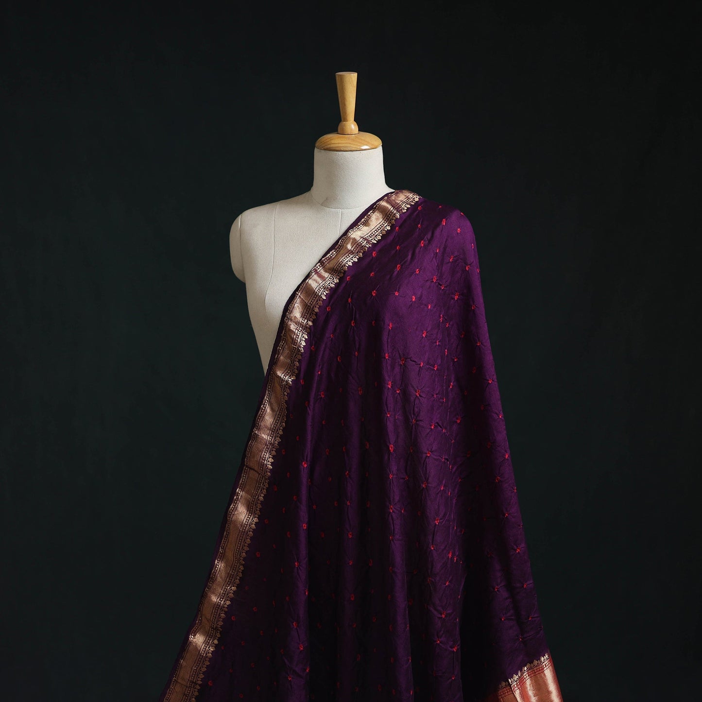 Silk tie-dye bandhani fabric with zari border 22