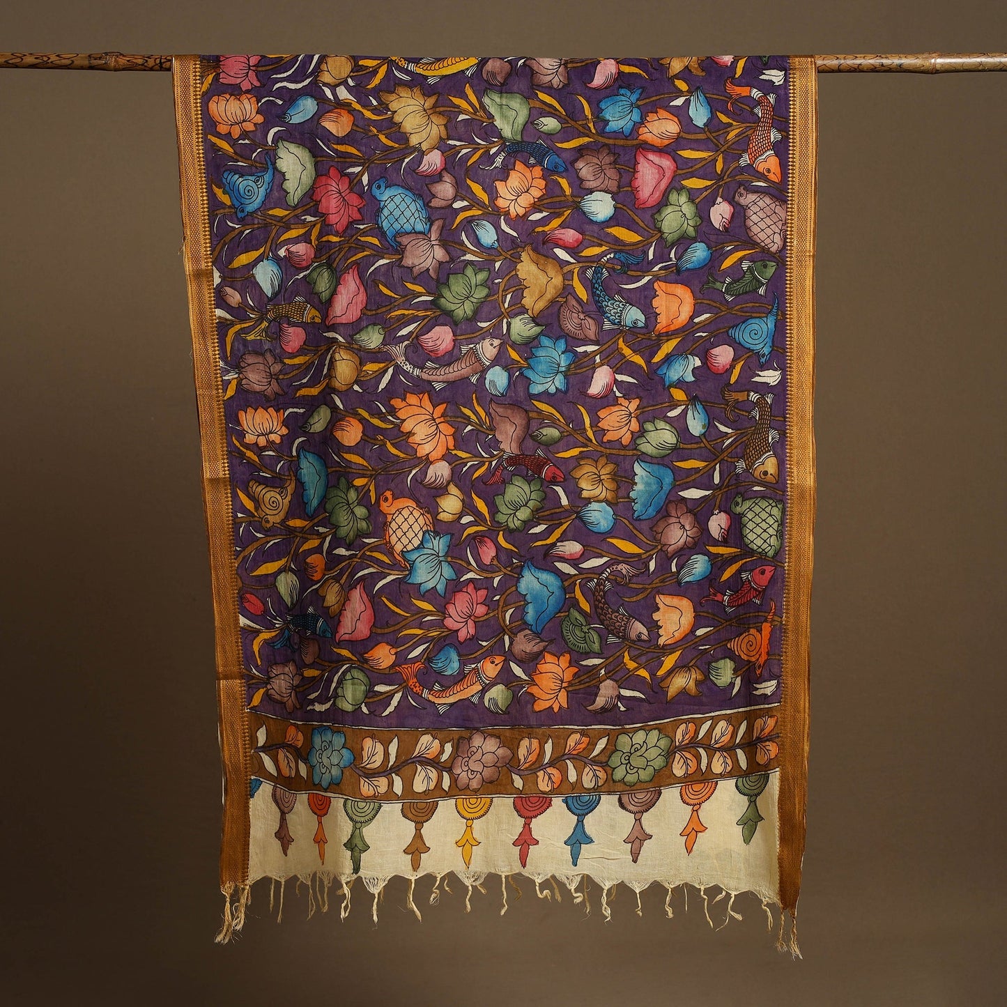 Pen Work Chanderi Silk Handpainted Kalamkari Dupatta