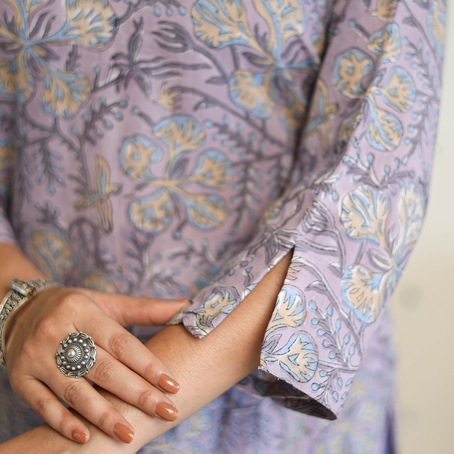 Purple Straight Cotton Block Print Sanganeri Kurta