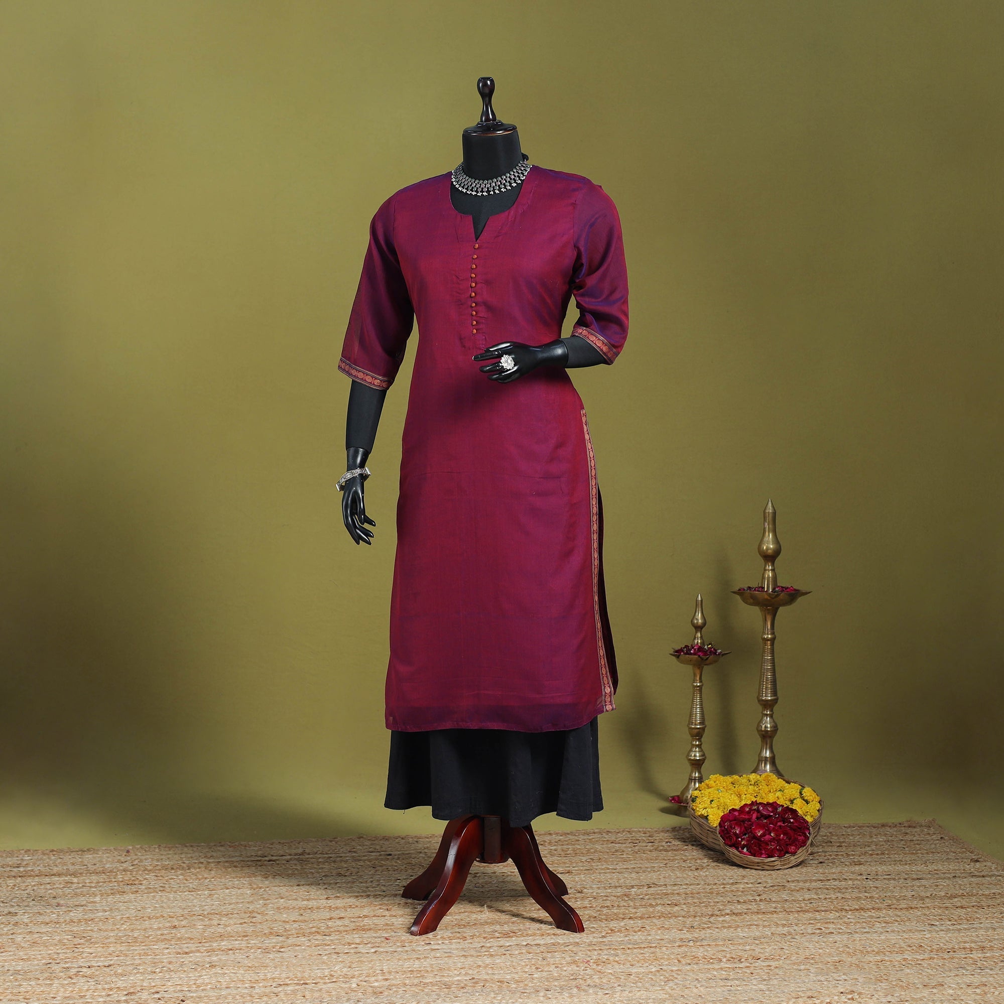 Purple - Straight Cotton Dharwad Long Kurta for women 04