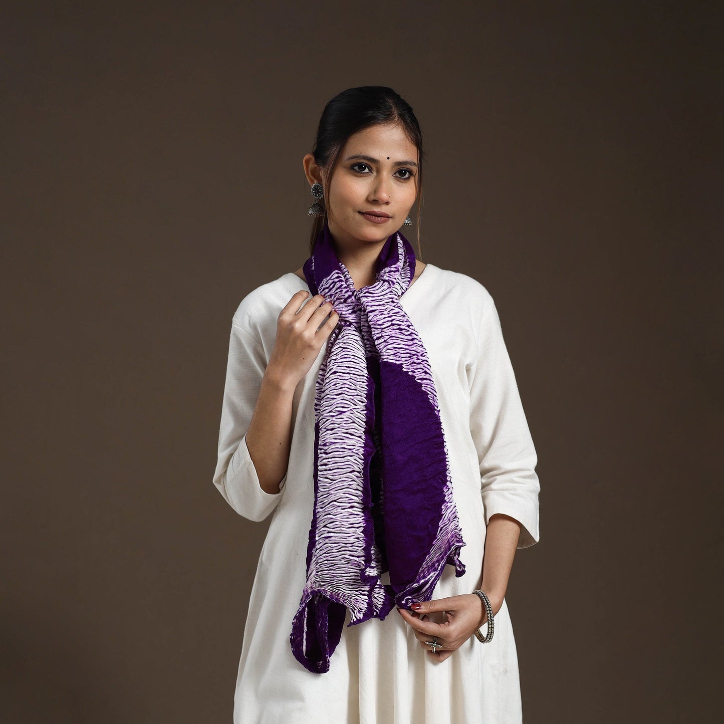 Purple Tie & Dye Gajji Silk Shibori Stole