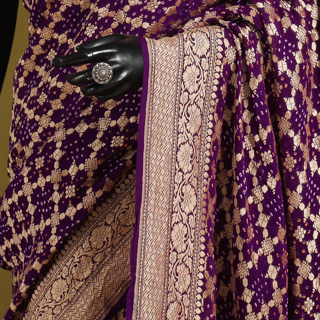 Purple - tie-dye georgette banarasi neem zari jaal kutch