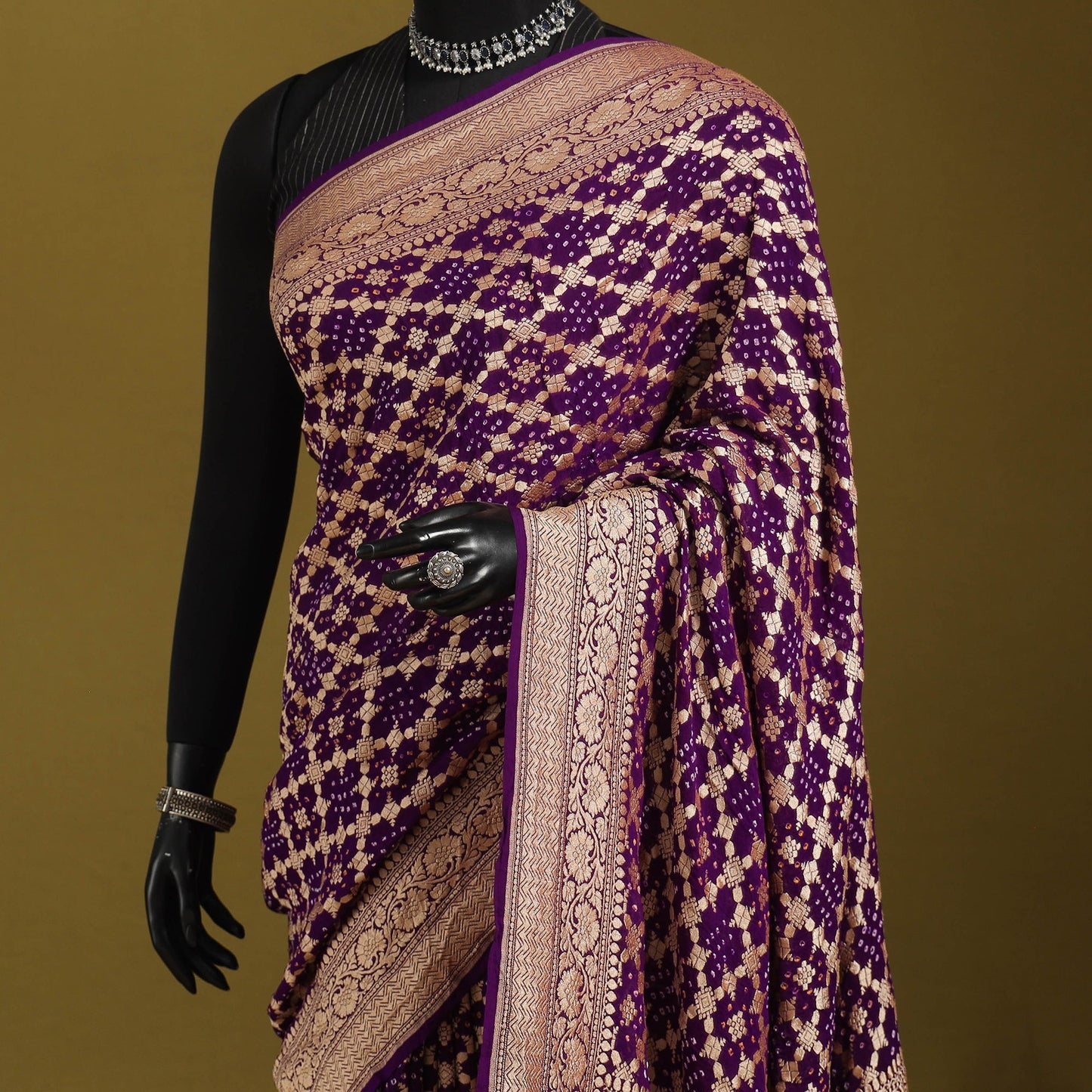 Purple - tie-dye georgette banarasi neem zari jaal kutch
