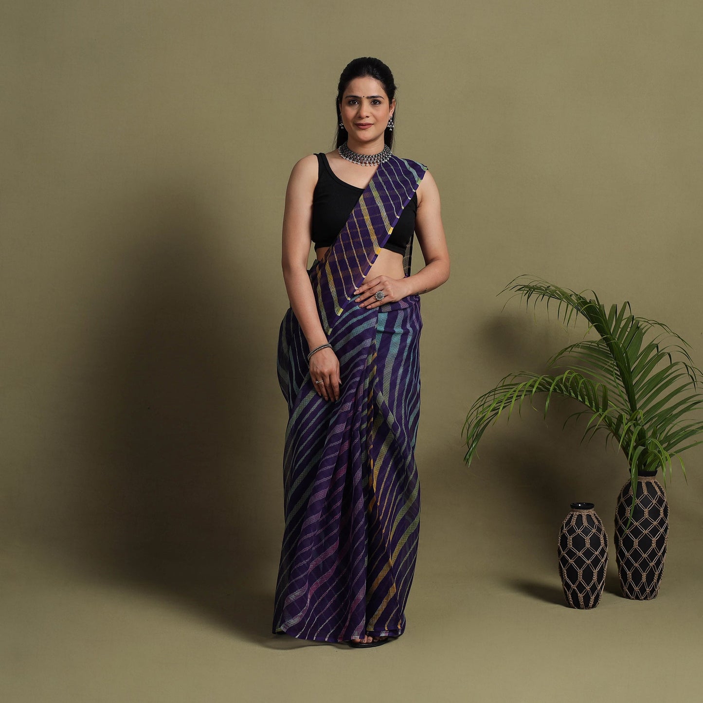 Buy Tie-Dye Kota Doria Cotton Leheriya Saree
