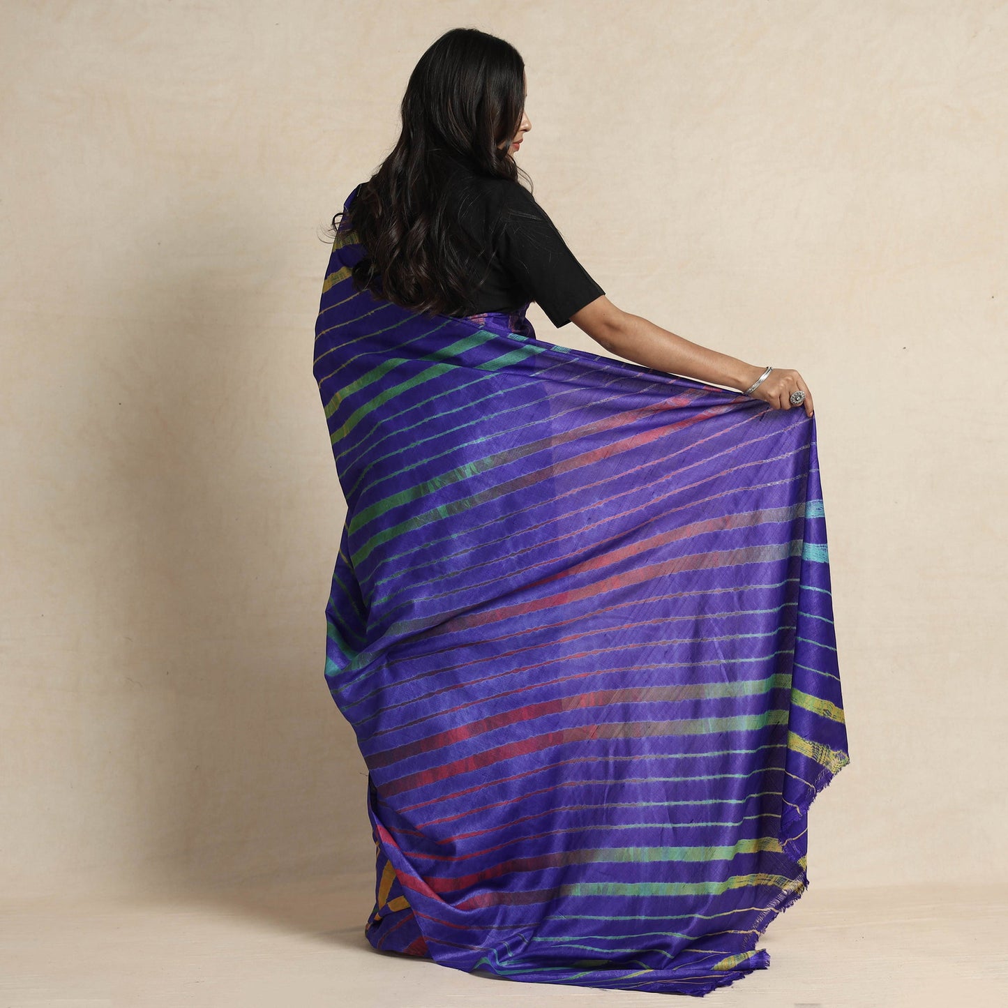 Purple Leheriya Tie-Dye Tussar Silk Handloom Saree Online
